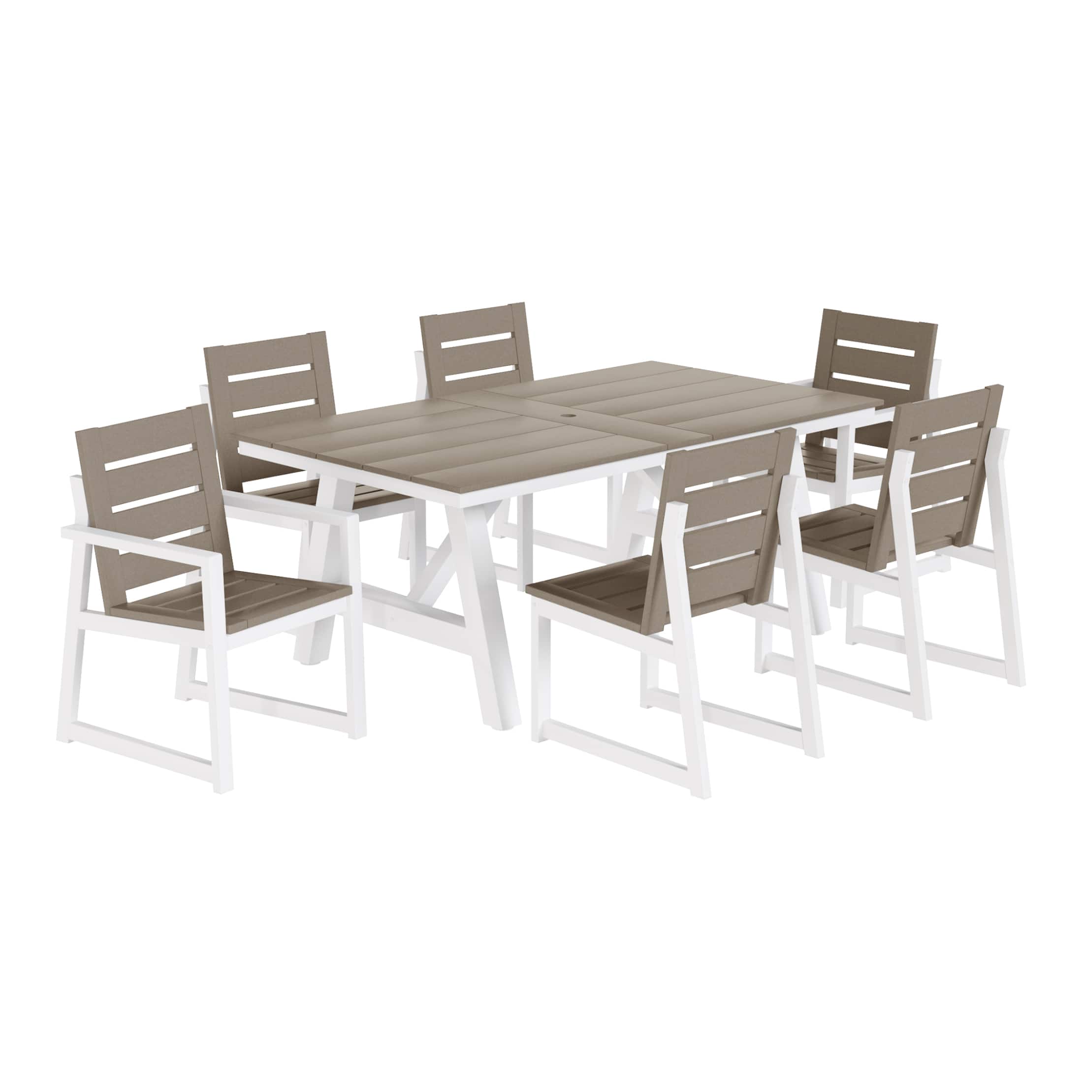 WestinTrends - Cape May 7-Piece HDPE Outdoor Furniture Patio Dining Table With Umbrella Hole and Chairs Set For 6 - Weathered Wood price history on PriceWatchPro