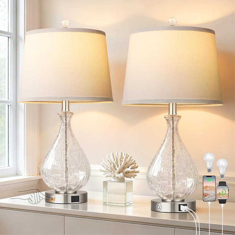 partphoner - Modern Glass Table Lamps Set of 2 with USB A+C - Transparent