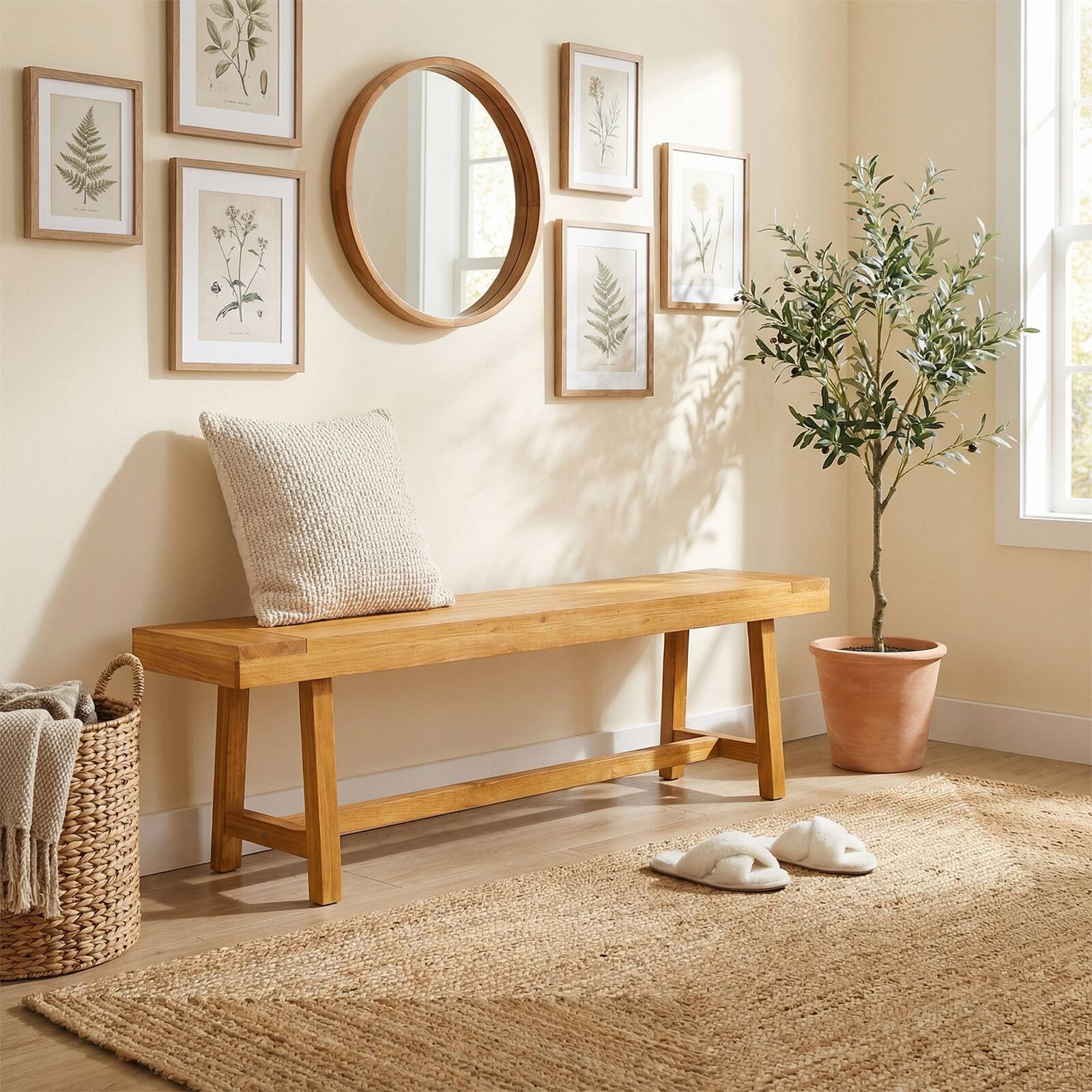 Alt View 4. Costway - Costway 2 PCS 63 Inch Solid Wood Bench, Rustic Farmhouse Narrow Bench for up to 3 People - Natural.