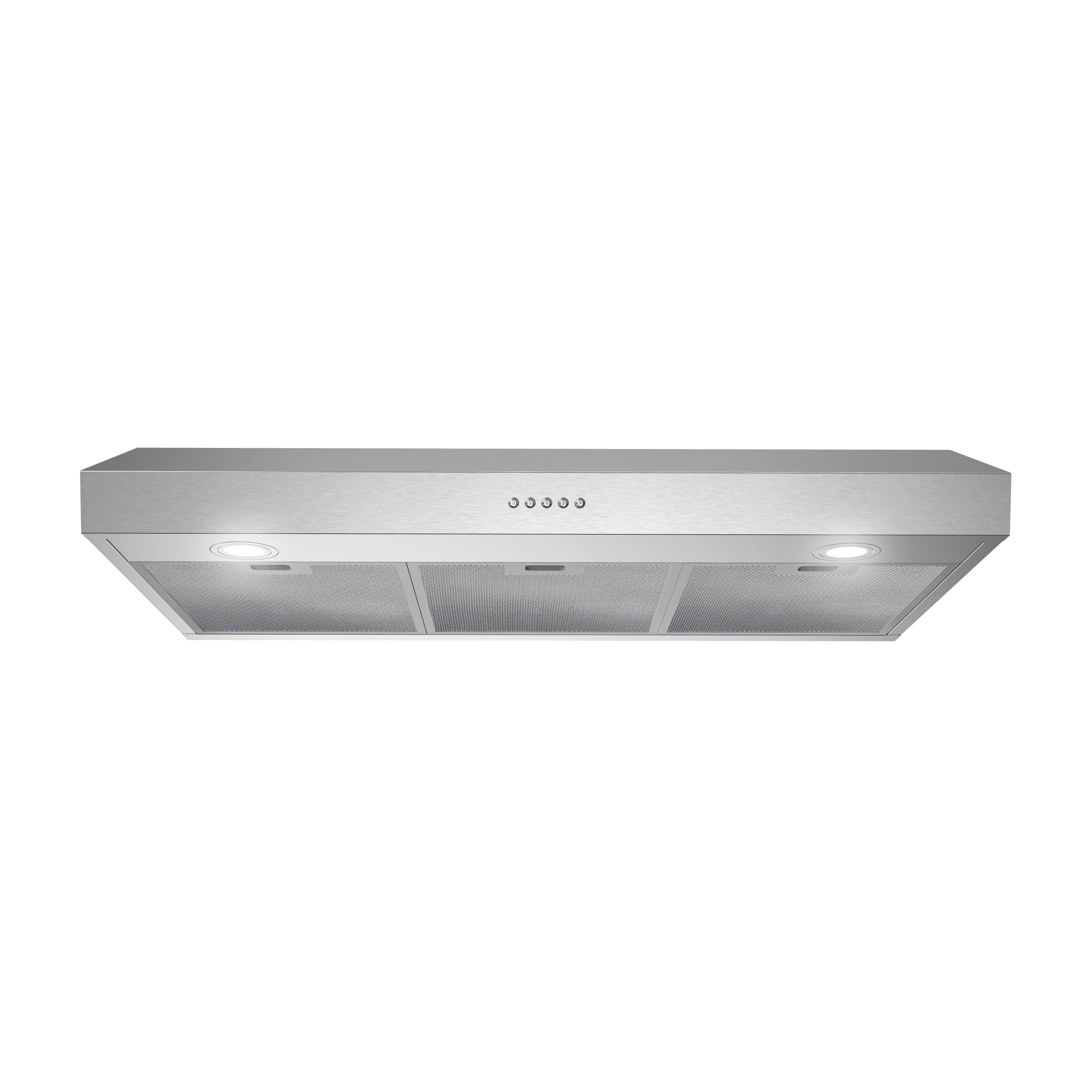 Angle. Streamline - 36 in. Ostiglia Ductless Undermount 165 CFM Range Hood, Mesh Filters, Push Button Control, LED Lights - Brushed Stainless Steel.