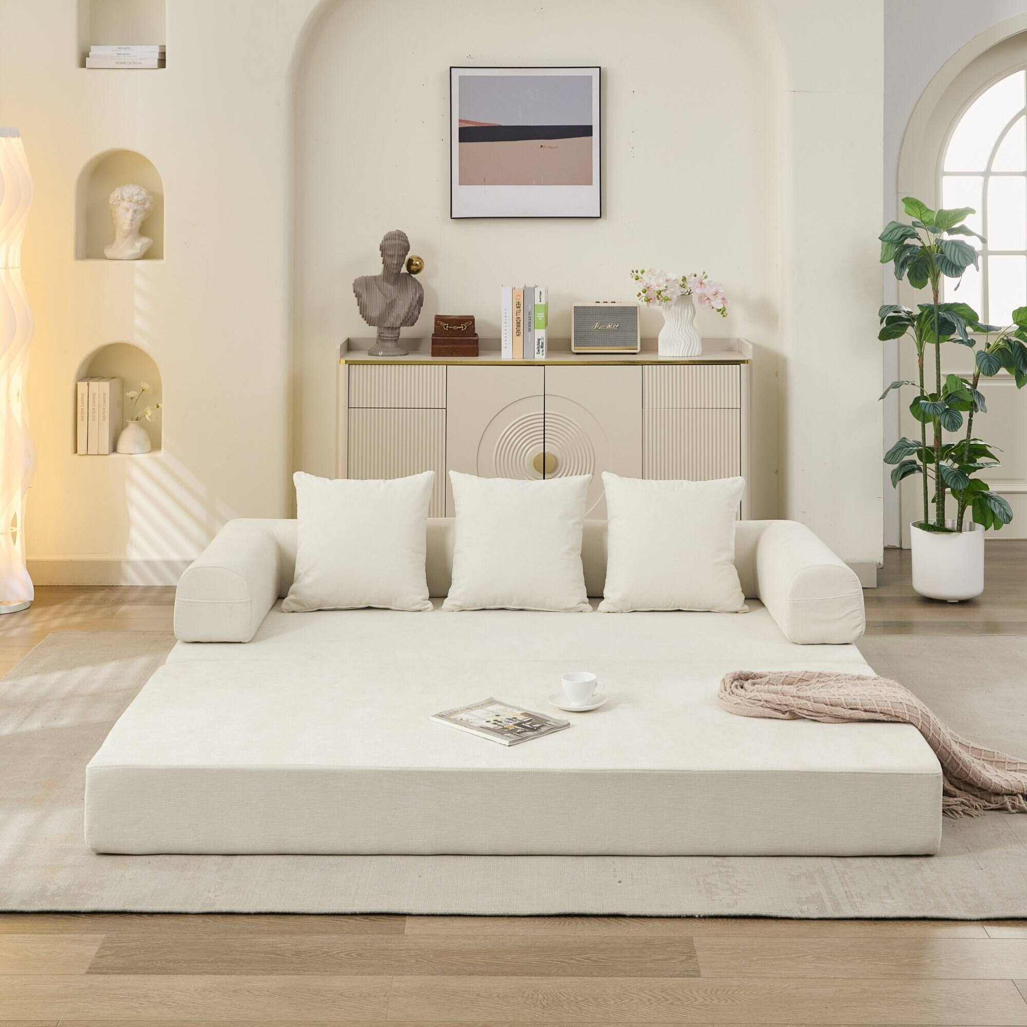 Alt View 5. GOODSILO - Convertible Folding Floor Sofa Bed with Armrests for Living Room, Bedroom, and Studio Lounging - Beige.