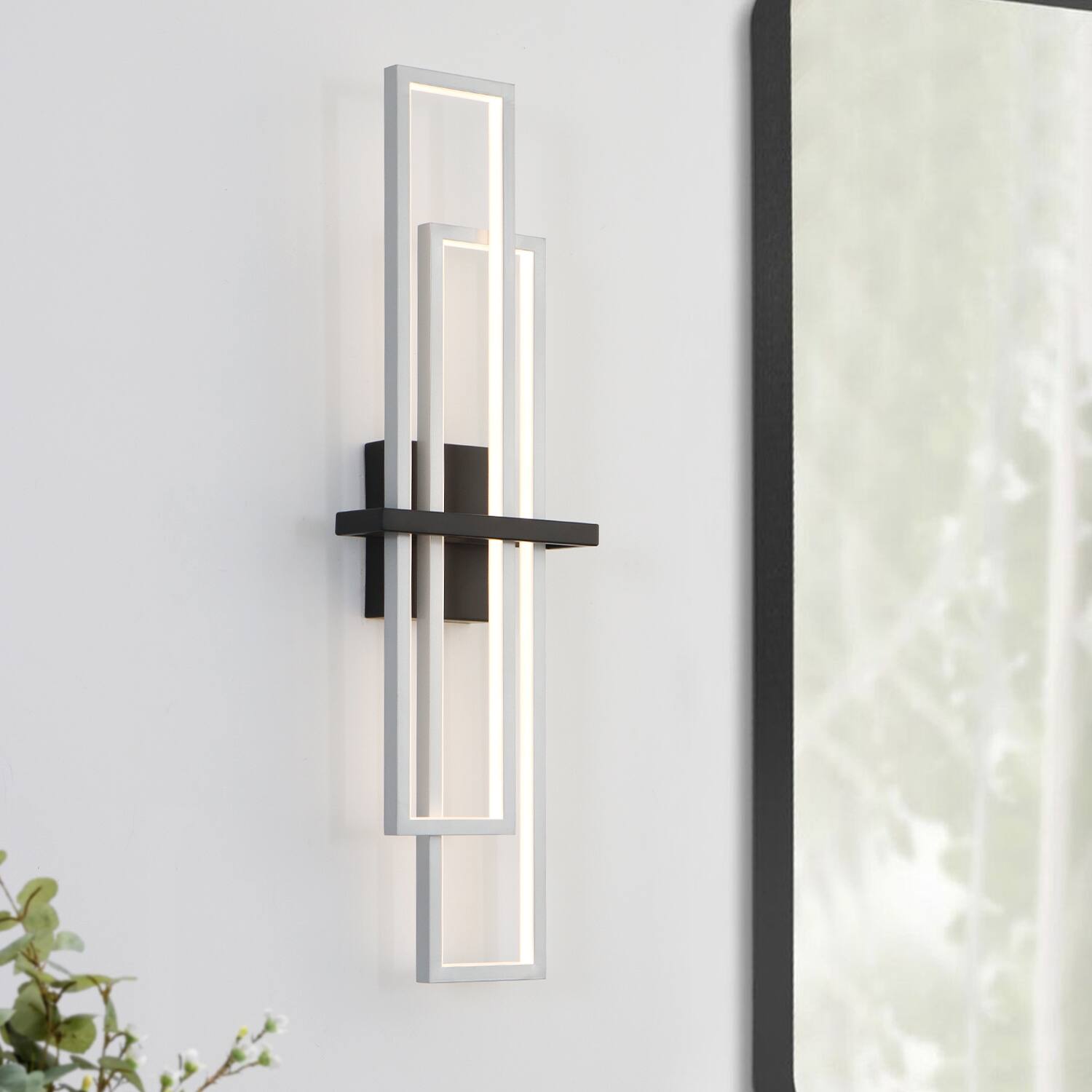 Alt View 1. Umeiluce - 32 Inch LED Flush-Mounted Wall Sconces Light Warm Light Switch Dimmable Hardwired - Silver and Black.