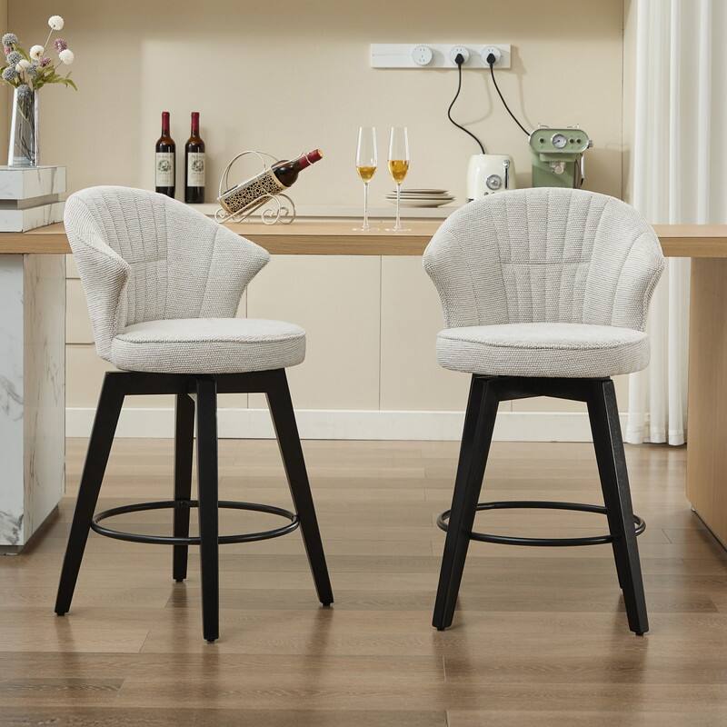 Alt View 5. HTUTWOO - Wing Back Swivel Bar Stools Set of 2, Counter Height Adjustable, for Kitchen Island, Home Pub & Dining Room - White.