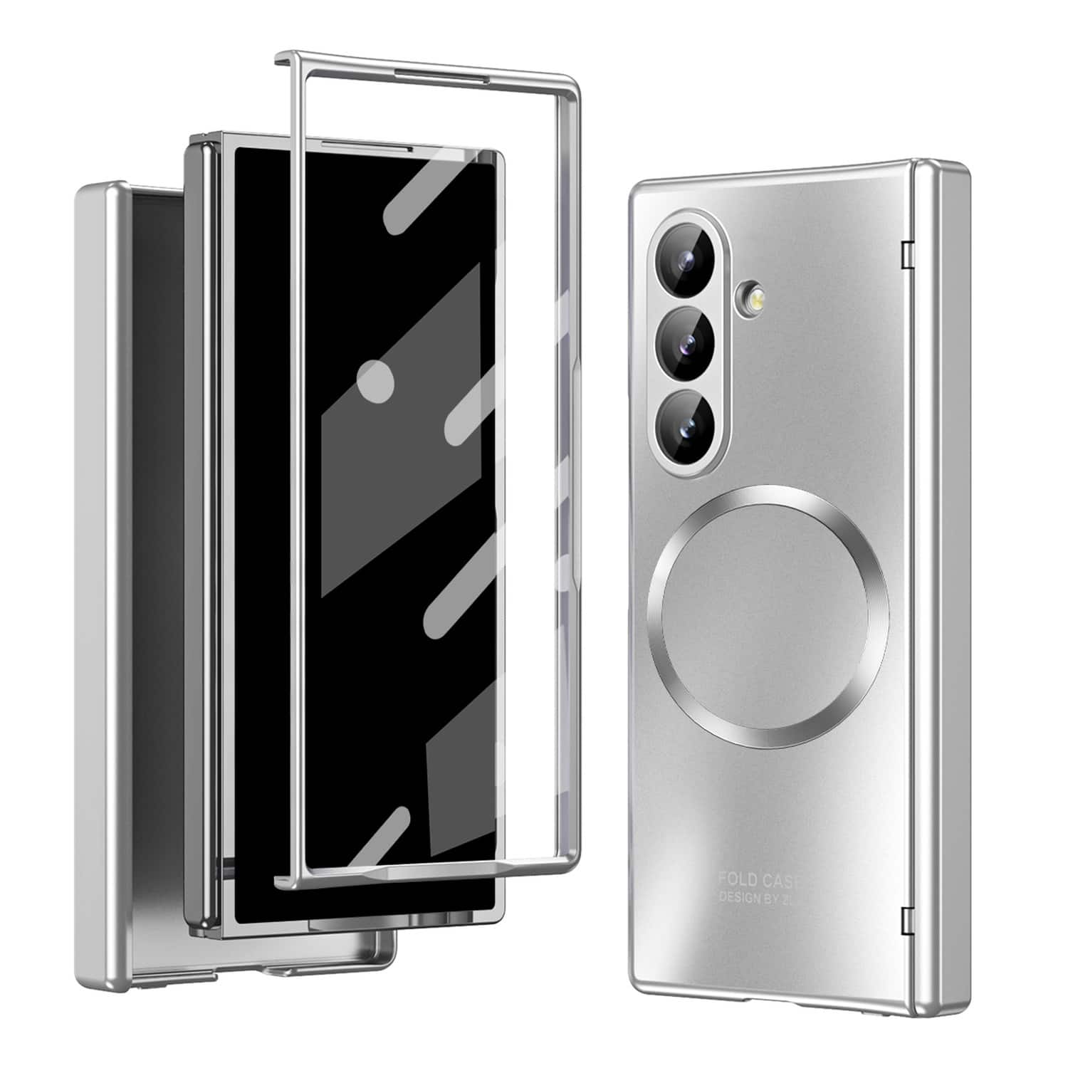Dteck - Shockproof Electroplated Texture Case for Samsung Galaxy Z Fold7, Magnetic Hard PC Hinge Cover Built in Screen Protector - Silver price history on PriceWatchPro
