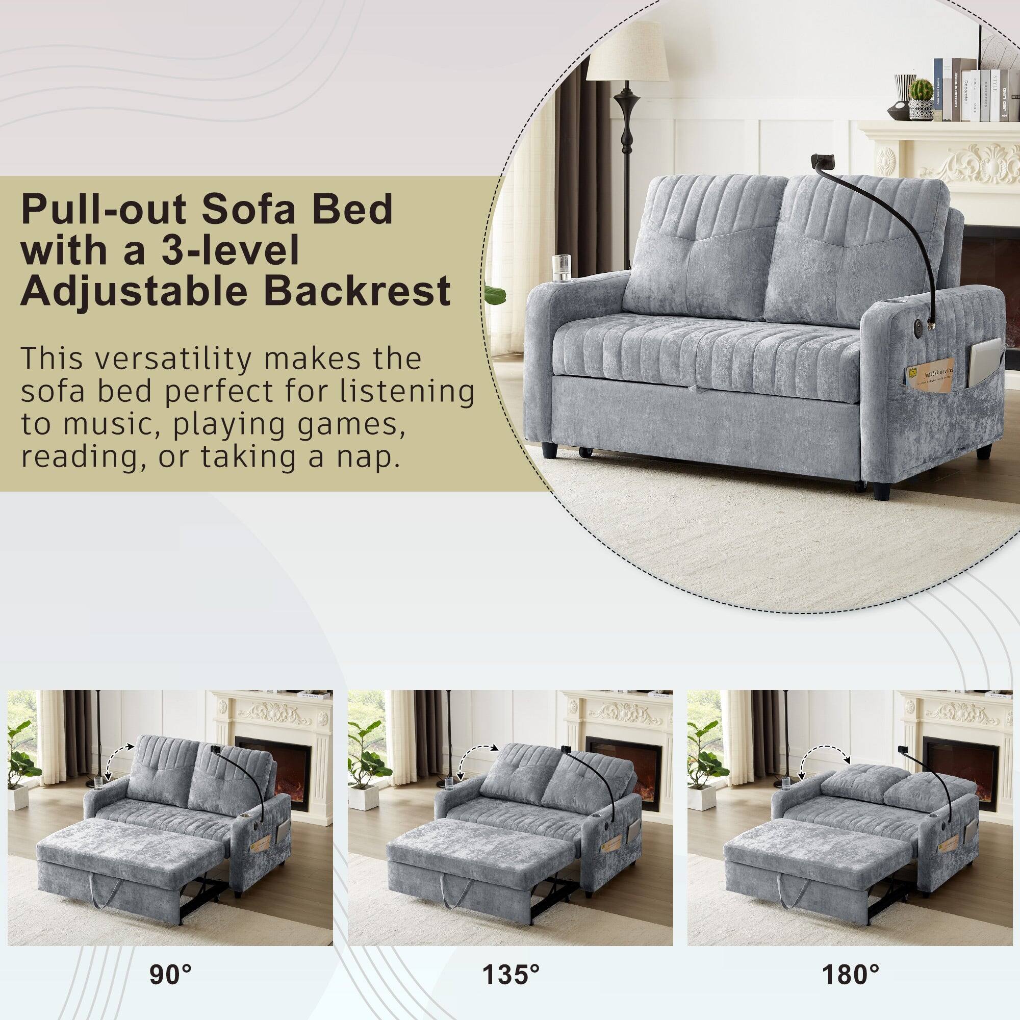 Pull-out Sofa Bed with a 3-level Adjustable Backrest

This versatility makes the sofa bed perfect for listening to music, playing games, reading, or taking a nap.

90°

135°

180°
