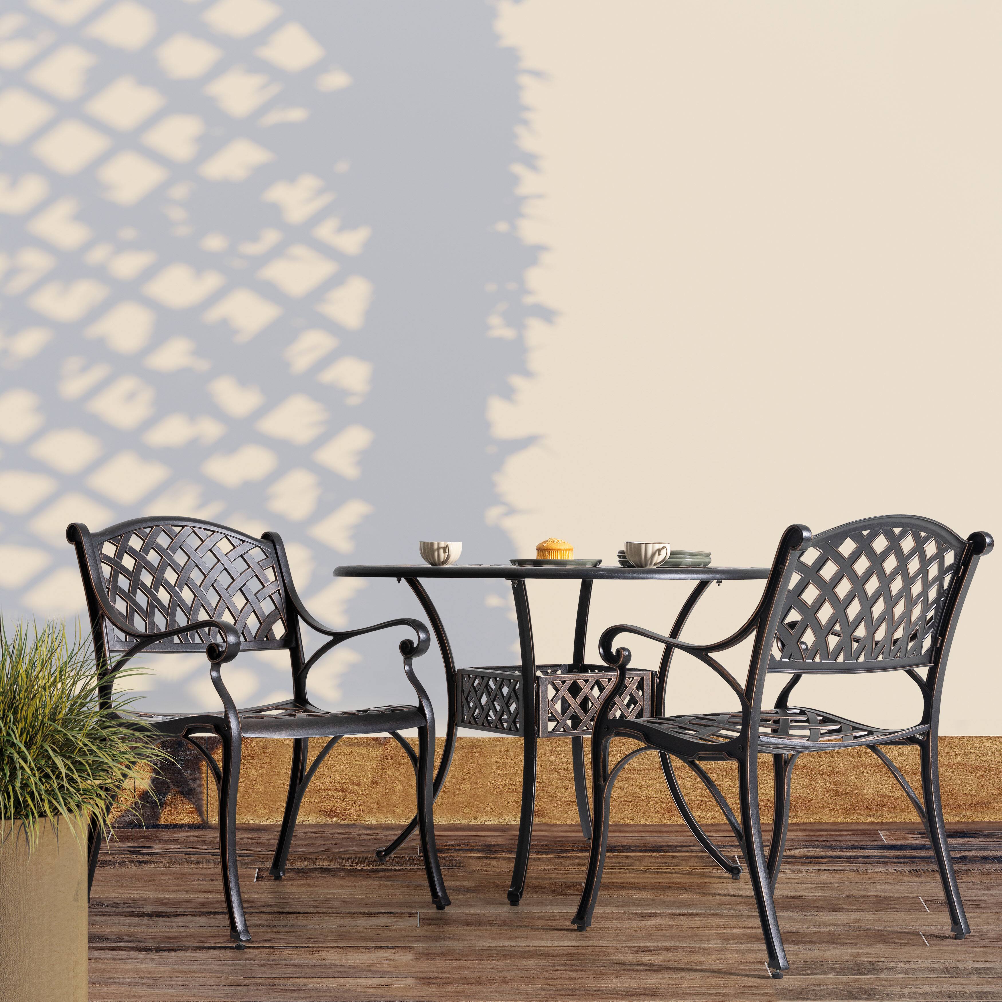 Alt View 5. Nuu Garden - Outdoor 2-Piece Patio Cast Aluminum Dining Chairs with Armrests - Black with Gold-Painted Edges.