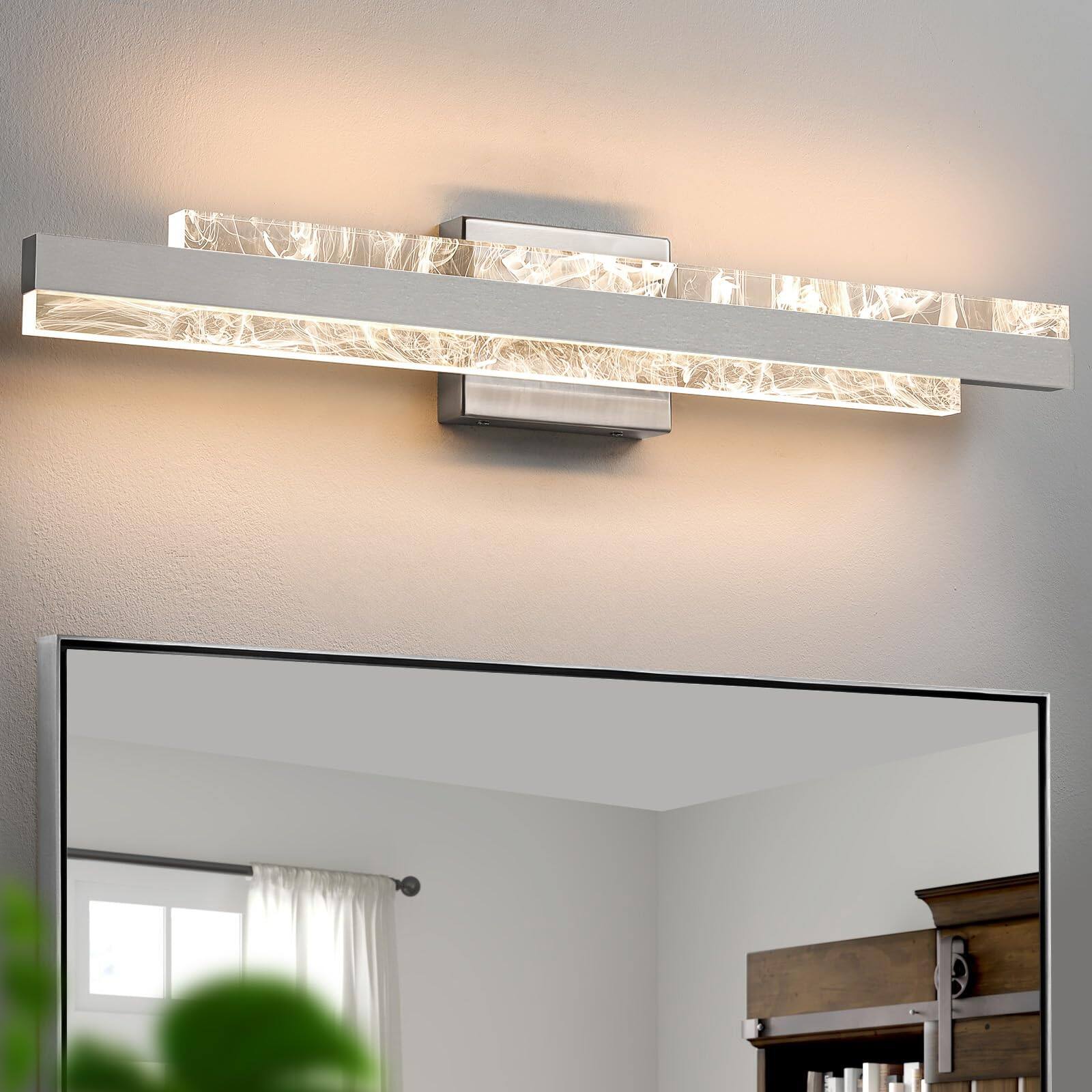 Front. PO3TICJUNKI3 - Modern Bathroom Vanity Light Brushed Nickel Inch w Dimmable Led Bath Bar Light Fixtures Over Mirror Wall - Brushed Nickel 27inch.
