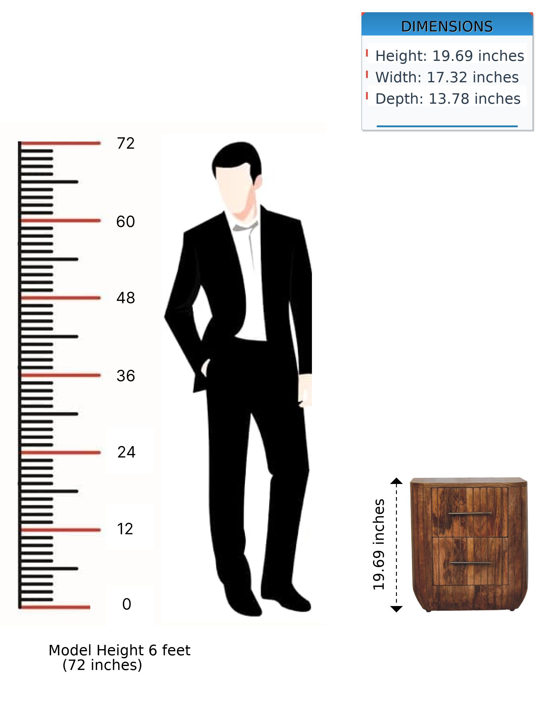DIMENSIONS  
Height: 19.69 inches  
Width: 17.32 inches  
Depth: 13.78 inches  

Model Height 6 feet (72 inches)