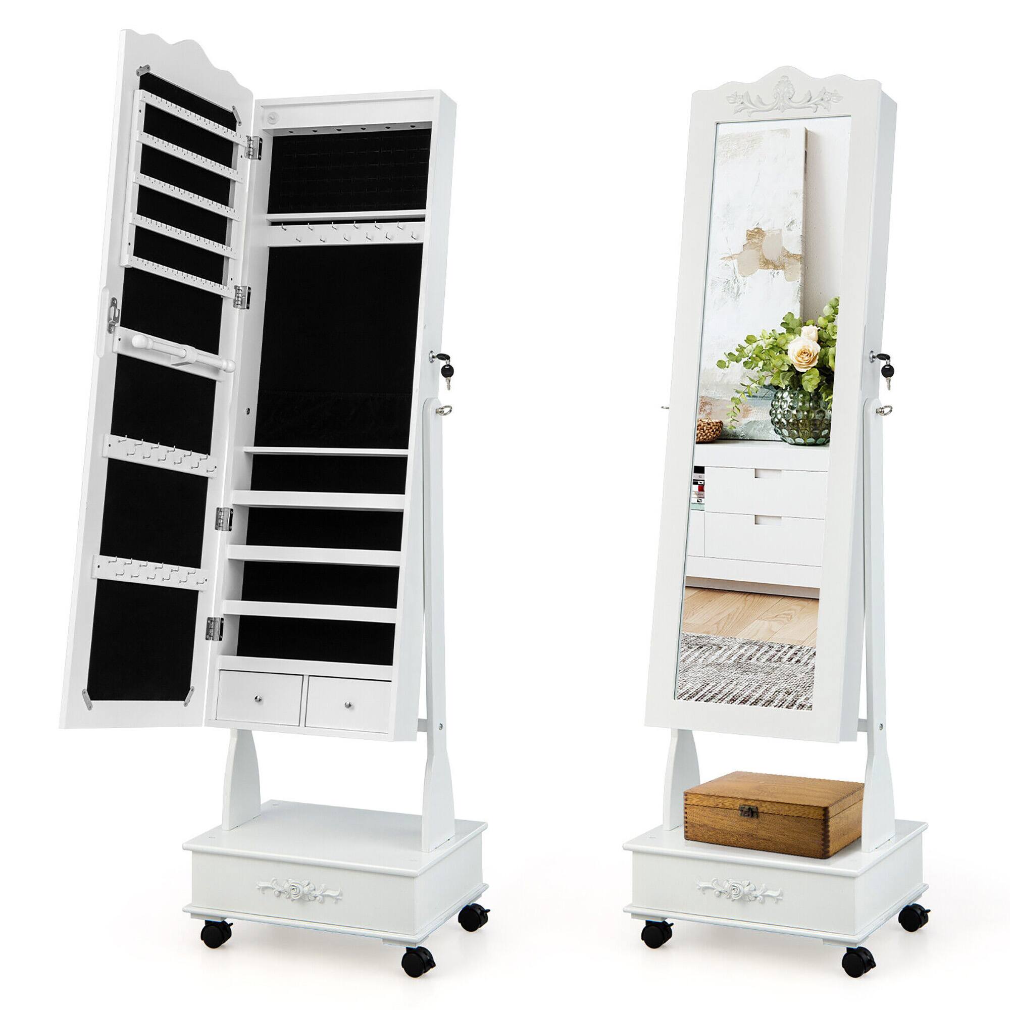 Alt View 9. Gymax - Gymax Rolling Jewelry Cabinet Armoire Full Length LED Mirror Lockable w/ Drawer White - White.