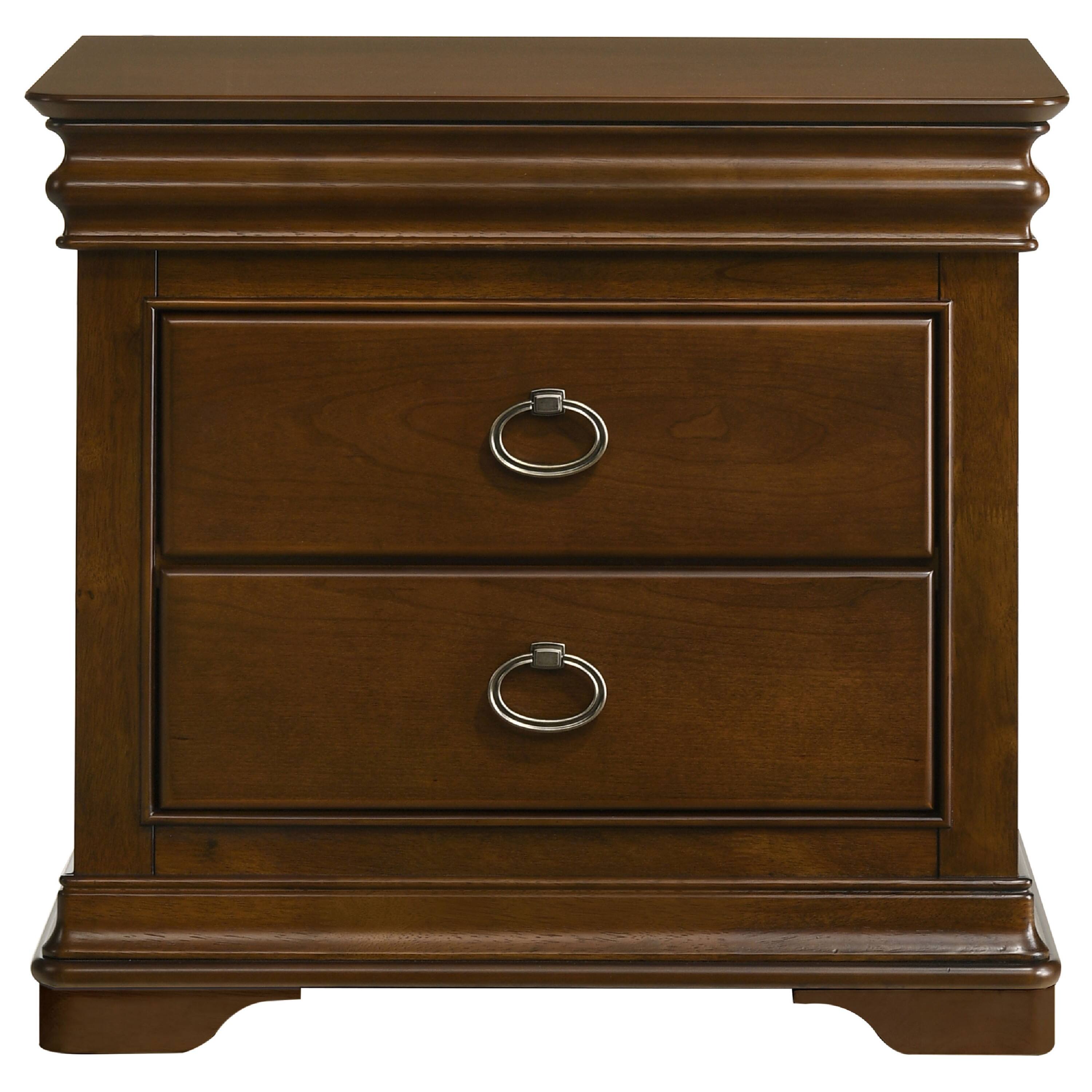 Alt View 1. Manhattan Lane - Gravis Nightstand with 3 Drawers, Crown Moldings, 28 Inch - Cherry Brown.
