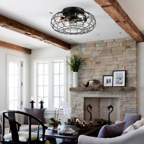 Alt View 3. LUCKY ONE - 15.7" Low Profile Bladeless Ceiling Fan with Light Remote 6-Speed - Matte Black.