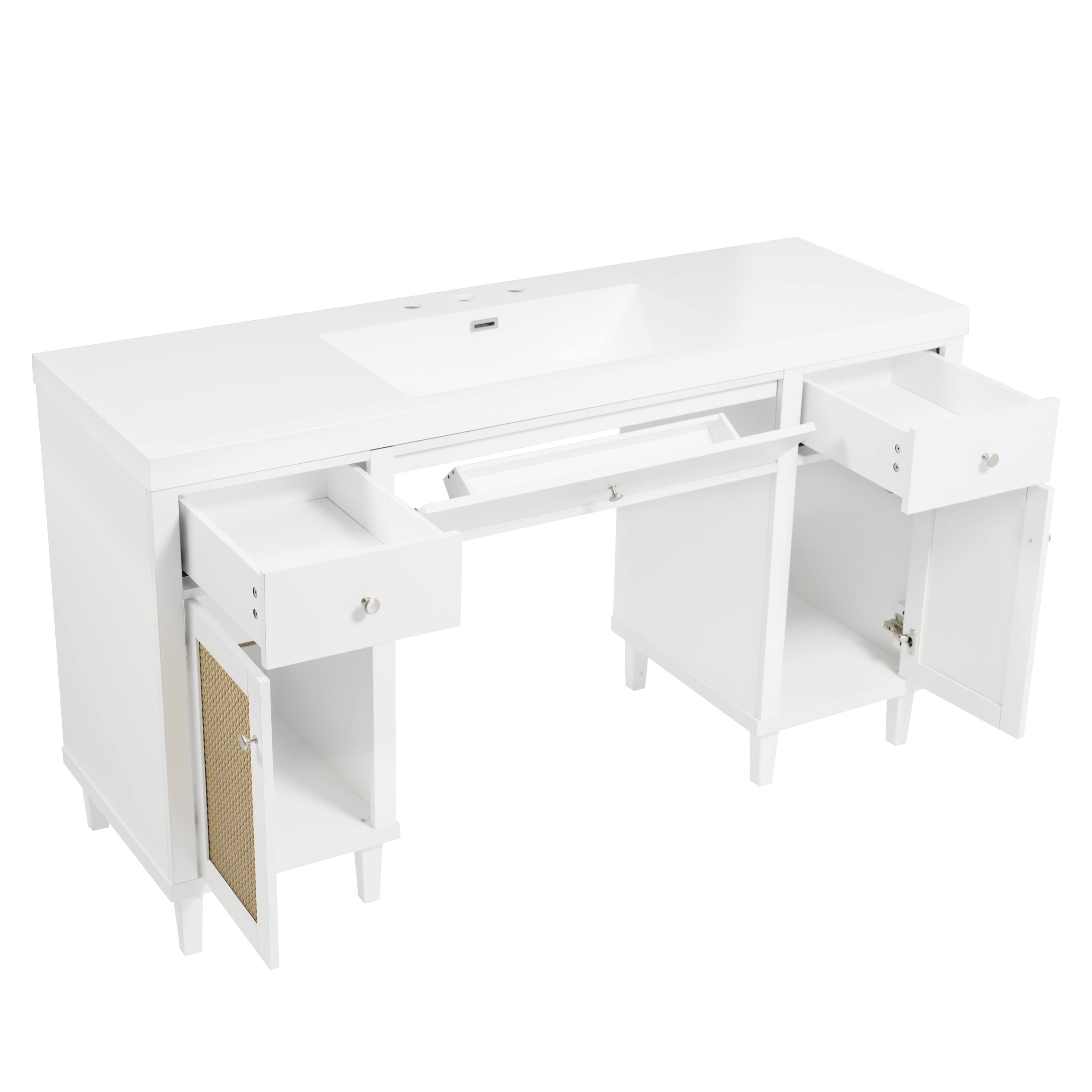 Alt View 10. Loheer - 60" Single Sink Bathroom Vanity - Wheelchair-Accessible with 28.35" Knee Space, SMC Sink & Soft-Close Storage - White.