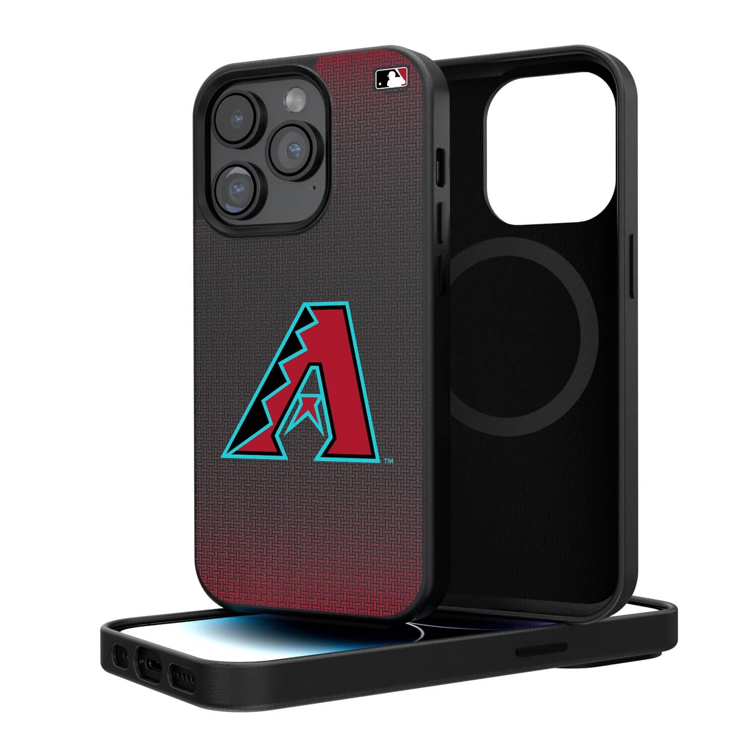 Front. Keyscaper - Arizona Diamondbacks Linen Logo iPhone Magnetic Bump Case - 16 Pro Max - Black.