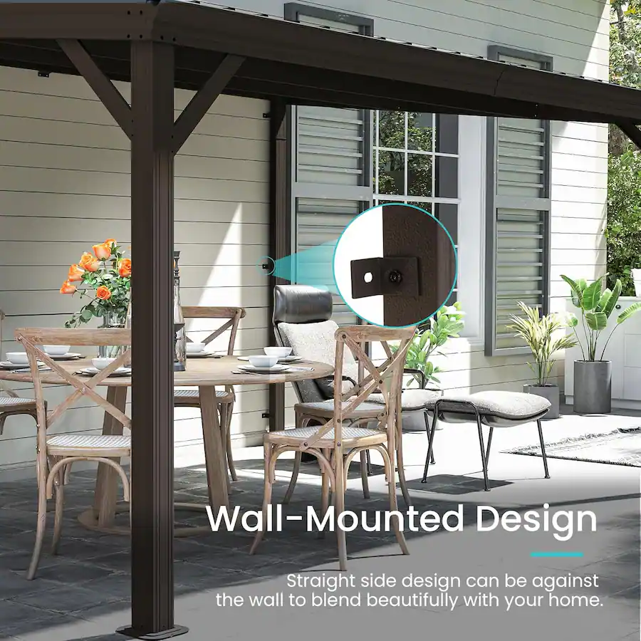 Rooftop Gutter Color Mondawe 10x14FT Lean to Gazebo Hardtop,Expandable Wall Mounted Pergola ...
