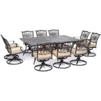 Hanover - Traditions 11-Piece Dining Set with Ten Swivel Rockers and an Extra-Long Dining Table - Alumicast/Tan - Front_Zoom