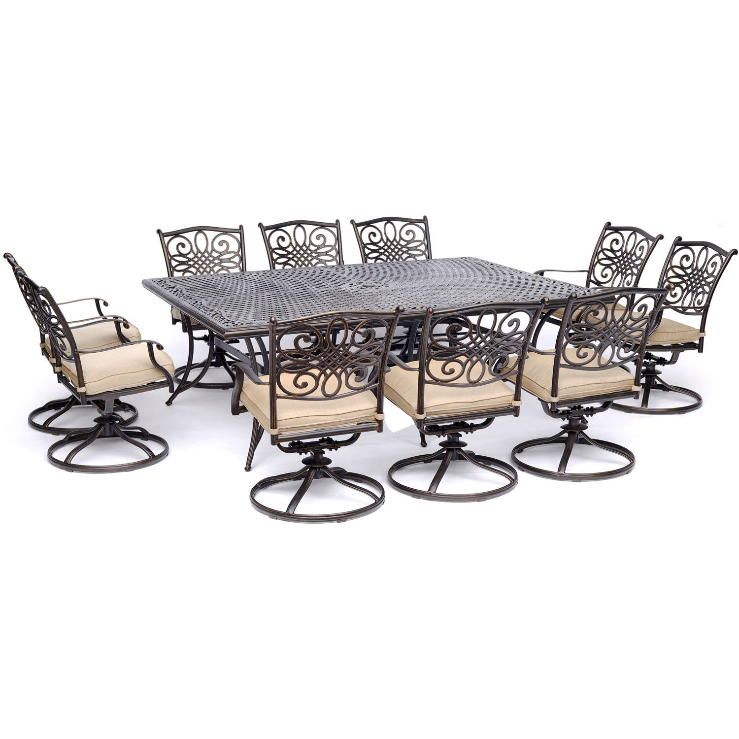 Front. Hanover - Traditions 11-Piece Dining Set with Ten Swivel Rockers and an Extra-Long Dining Table - Alumicast/Tan.