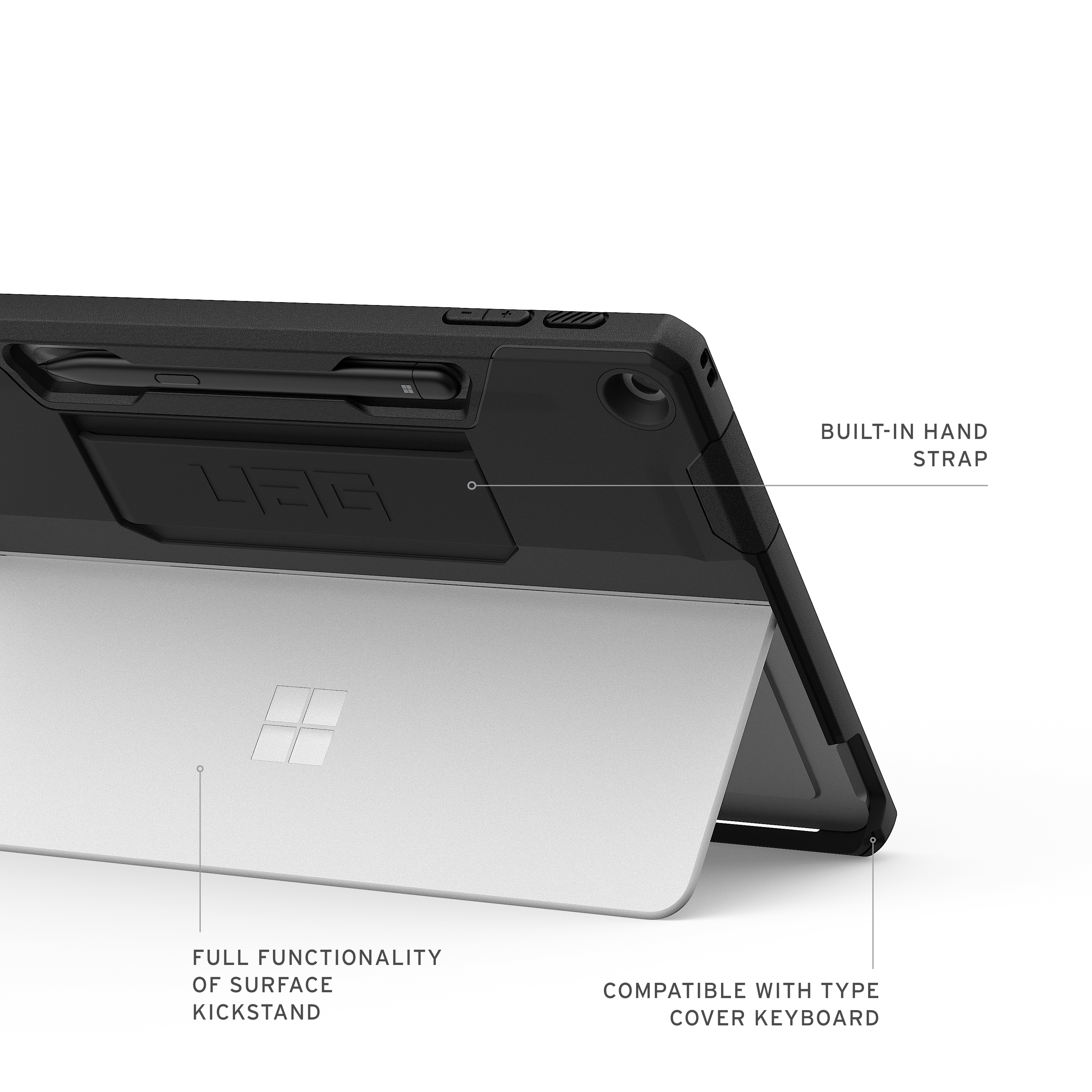 Alt View 1. UAG - Scout Series Case with Hand Strap for Microsoft Surface Pro 12" - Black.
