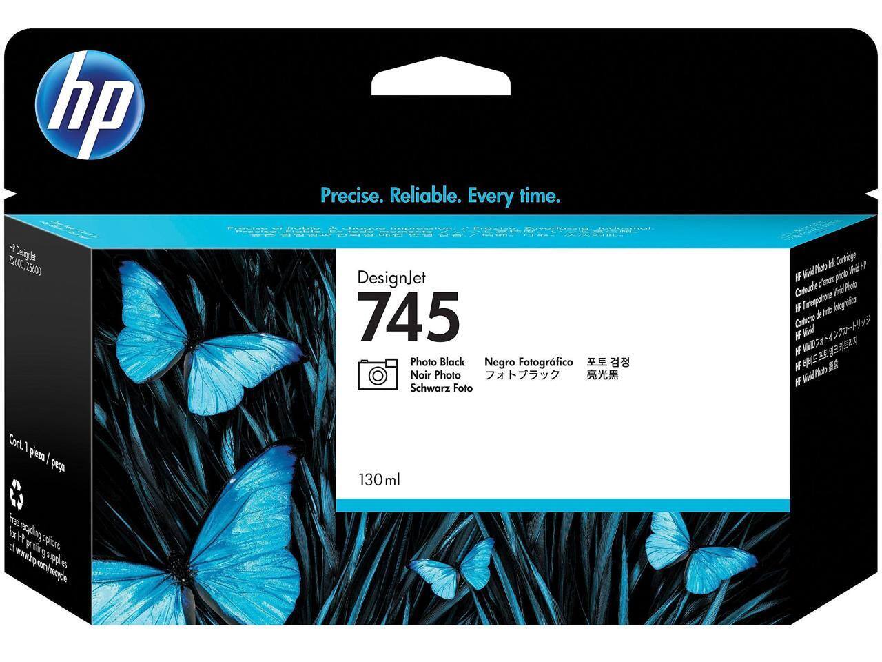 hp Precise. Reliable. Every time.  
DesignJet 745  
Photo Black  
Negro Fotográfico  
Noir Photo  
Schwarz Foto  
130 ml  
Cont. 1 pieza / piece  
Free recycling options for HP printing supplies at www.hp.com/recycle