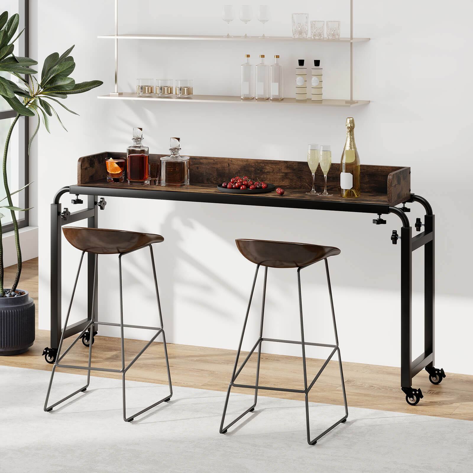 Alt View 5. Costway - Costway Overbed Desk with Wheels with Adjustable Height & Length, Metal Frame for Bedroom - Brown.