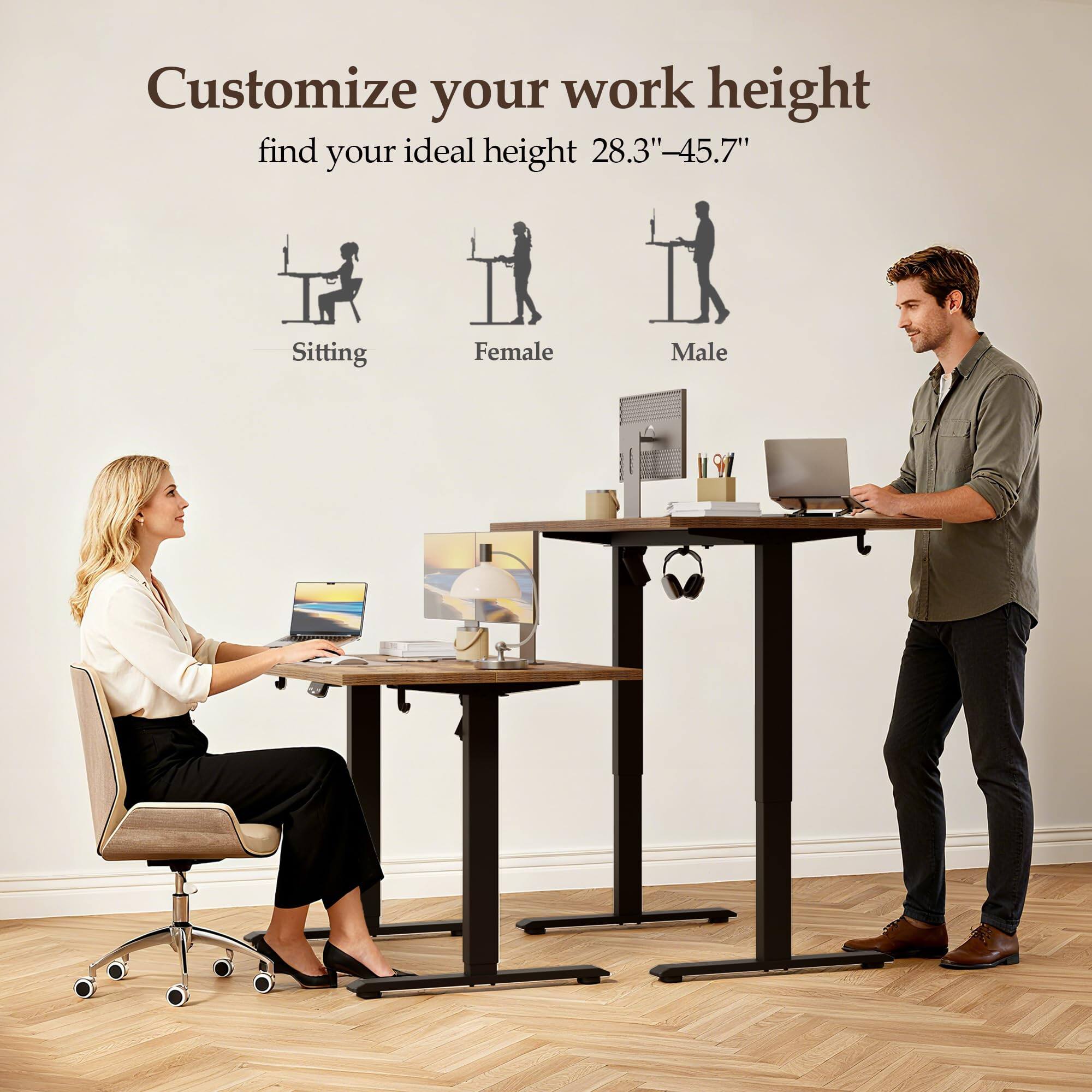 Customize your work height  
find your ideal height 28.3"–45.7"  
Sitting  
Female  
Male