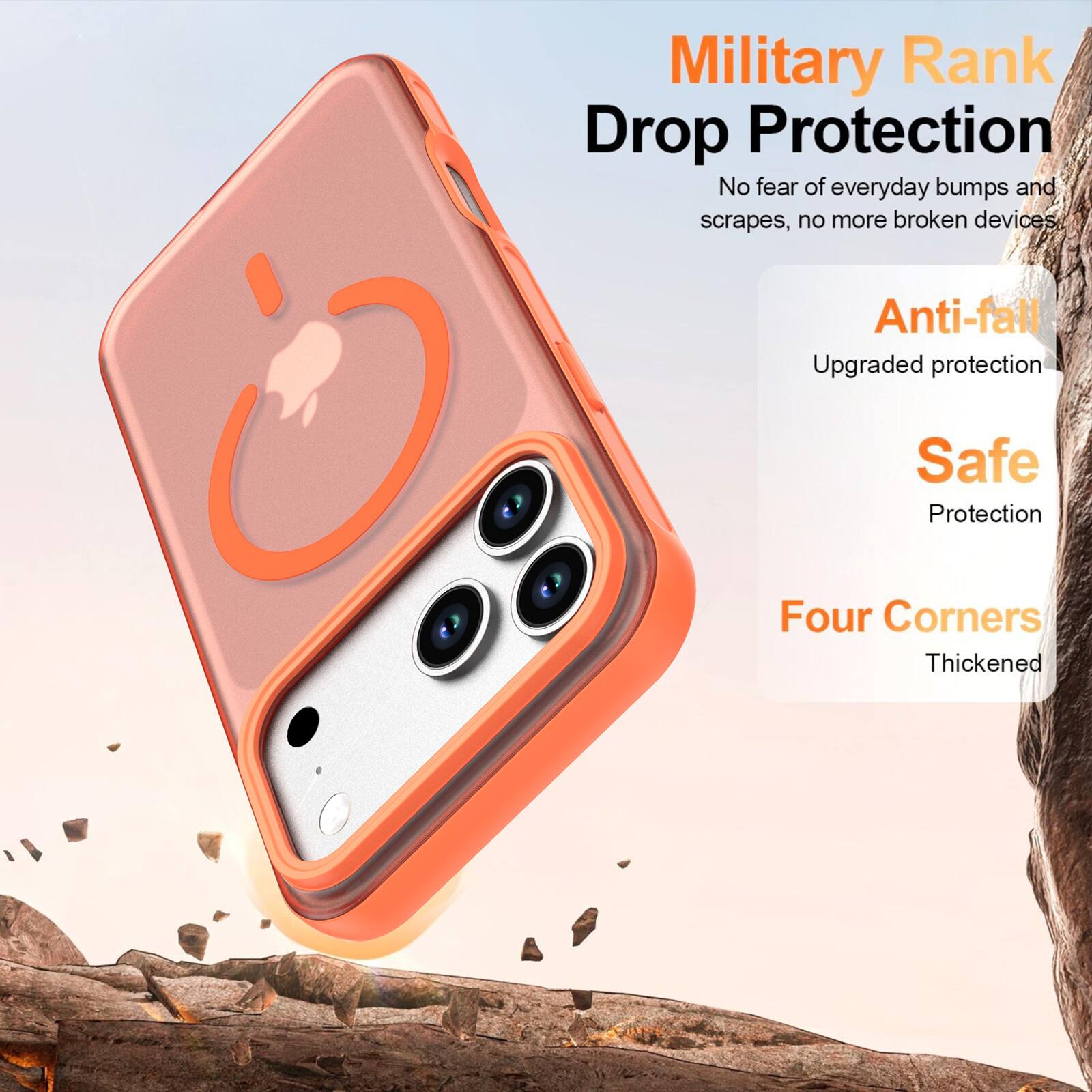 Military Rank Drop Protection  
No fear of everyday bumps and scrapes, no more broken devices  
Anti-fall  
Upgraded protection  
Safe Protection  
Four Corners  
Thickened
