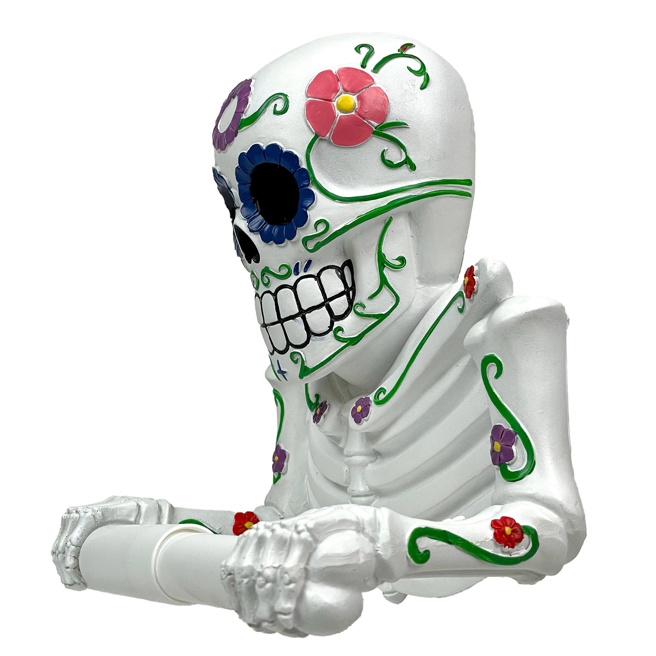 Alt View 2. Zeckos - Smelly Skelly White Day of the Dead Sugar Skull Toilet Tissue Holder - White.