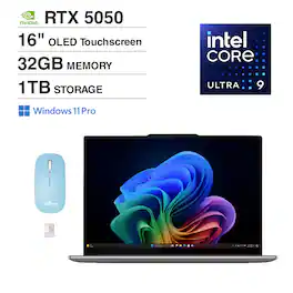 Lenovo - Yoga Pro 9i Laptop 16.0 2.8K Display (Ultra 9-285H, 32GB, 1TB SSD, Win 11 Pro) w/Dockztorm Wireless Mouse - Luna Grey
