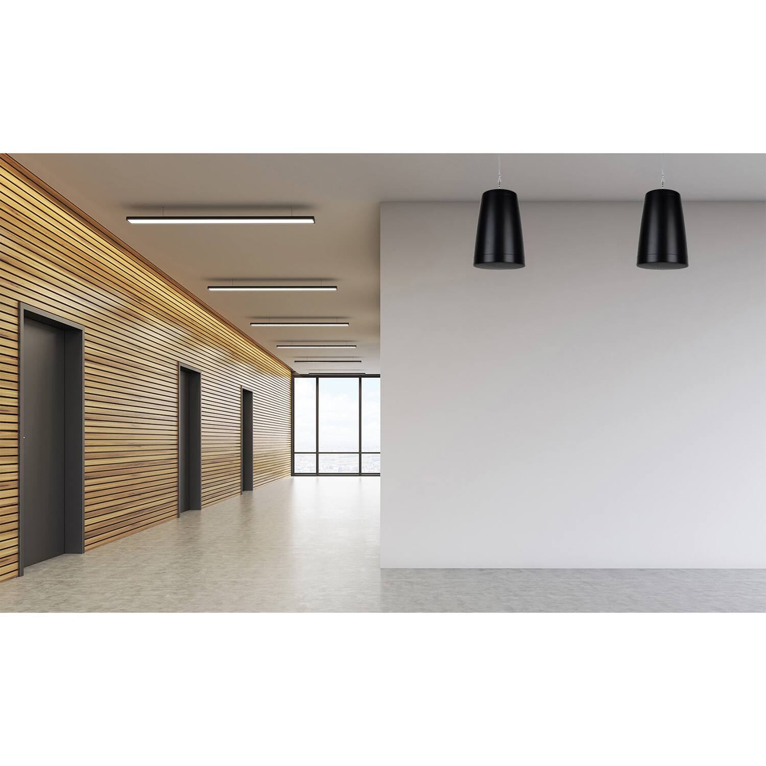 Angle. Dayton Audio - WP60XTB Pendant Speaker, 6.5" Woofer, 70V/100V Multi-Taps, 8 Ohm - Black.