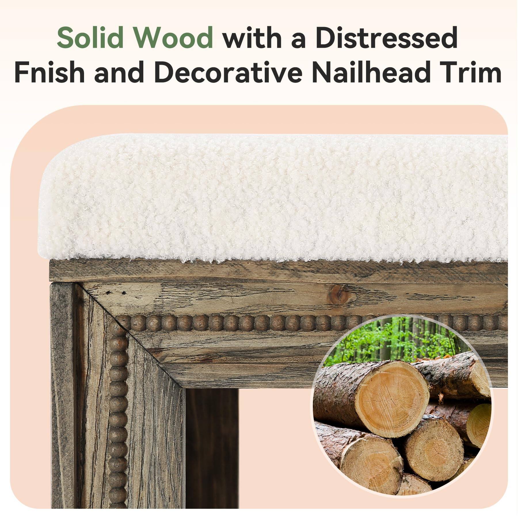Solid Wood with a Distressed Finish and Decorative Nailhead Trim