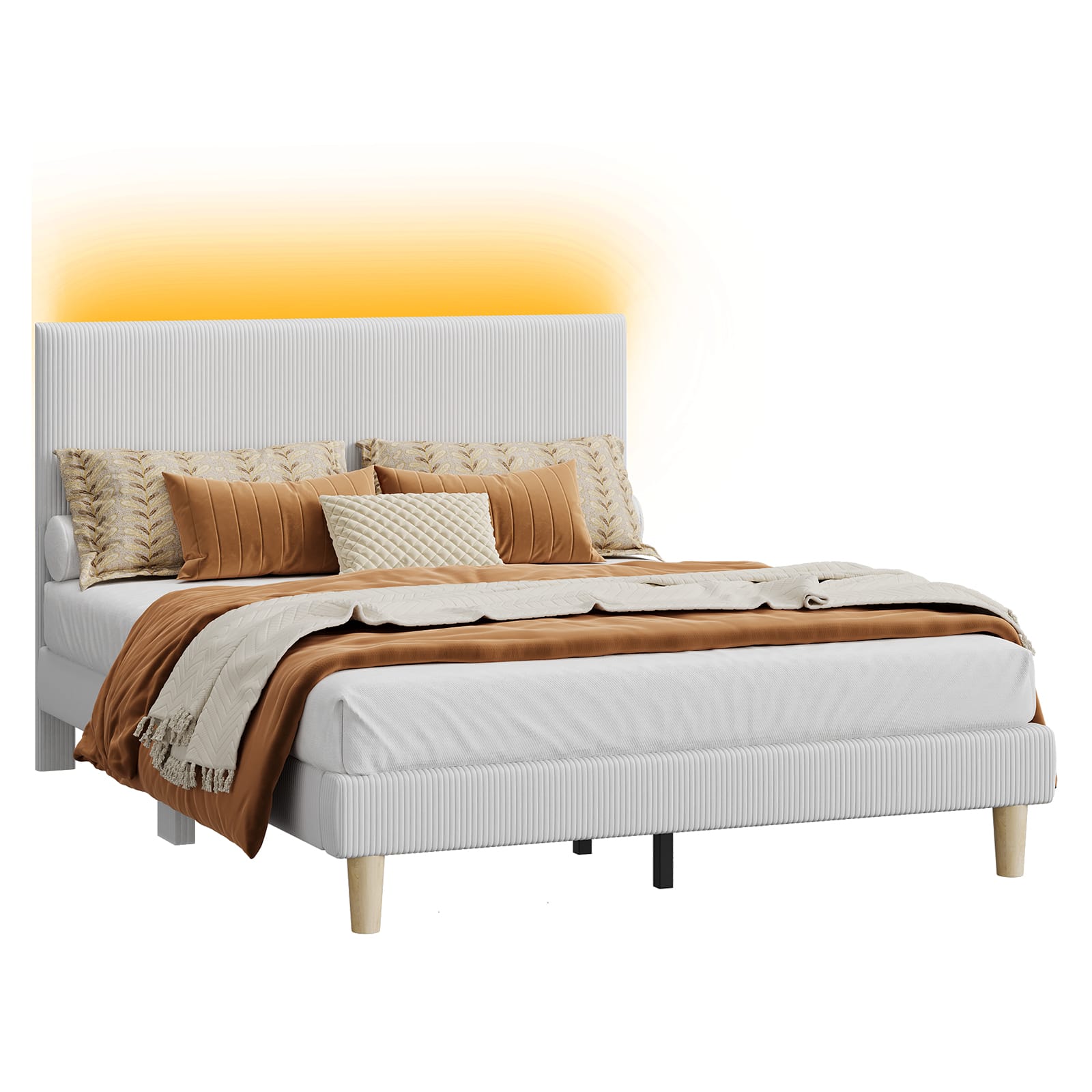 Bestier - Queen Size Upholstered Bed Frame with LED Lights, Adjustable Headboard - Light Gray