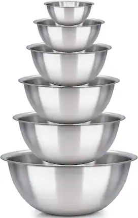 Front. Home It - Mixing Bowls Set of 6 Stainless Steel Mirror Polished Bowls for Serving and Cooking - Silver.
