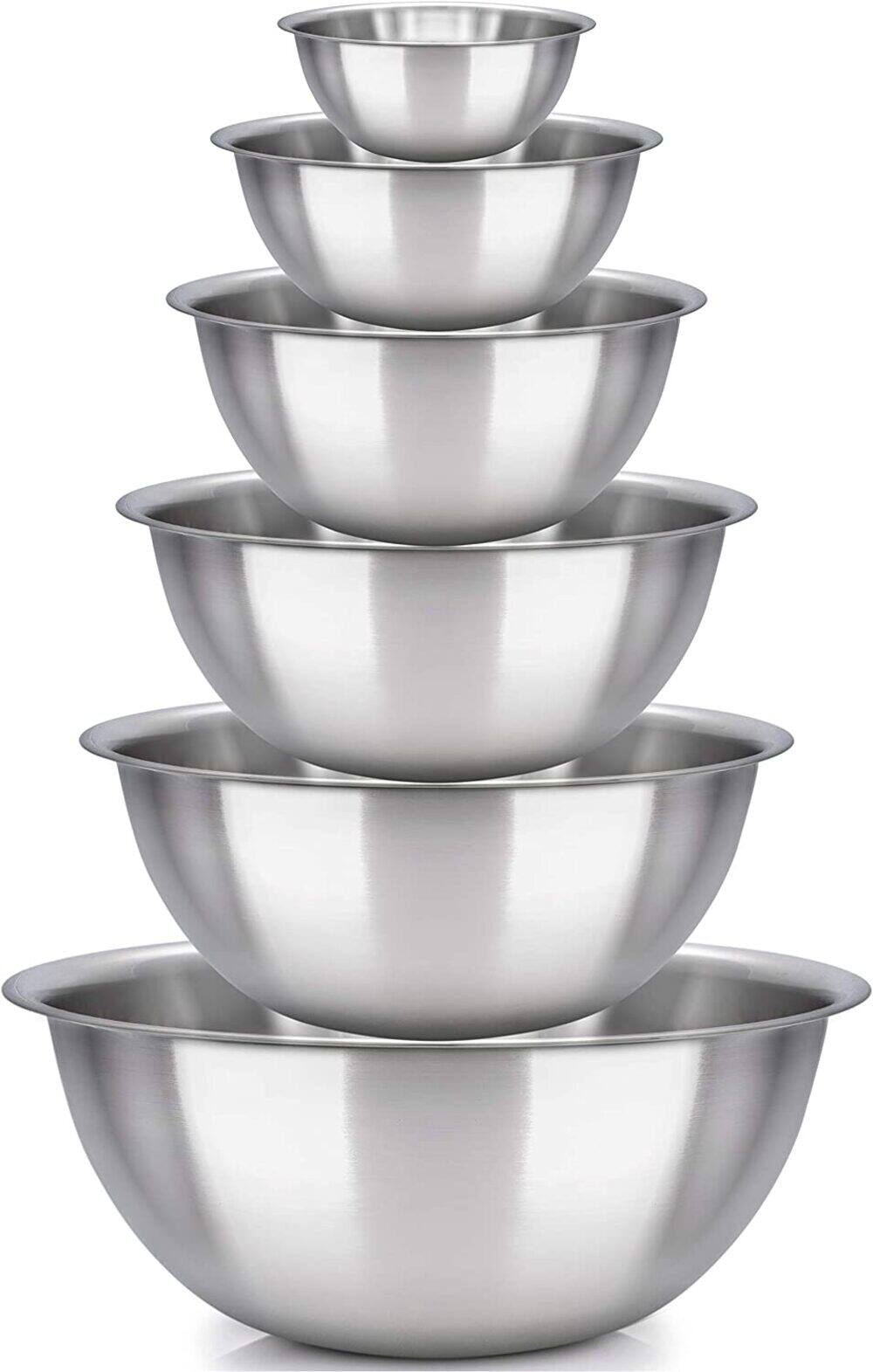 Home It - Mixing Bowls Set of 6 Stainless Steel Mirror Polished Bowls for Serving and Cooking - Silver