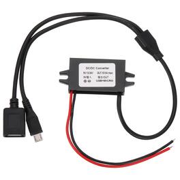 Unique Bargains - DC 12/24V to 5V 3A 15W Step Down Converter with USB + Micro USB Splitter Cable for Car Truck Solar - Black