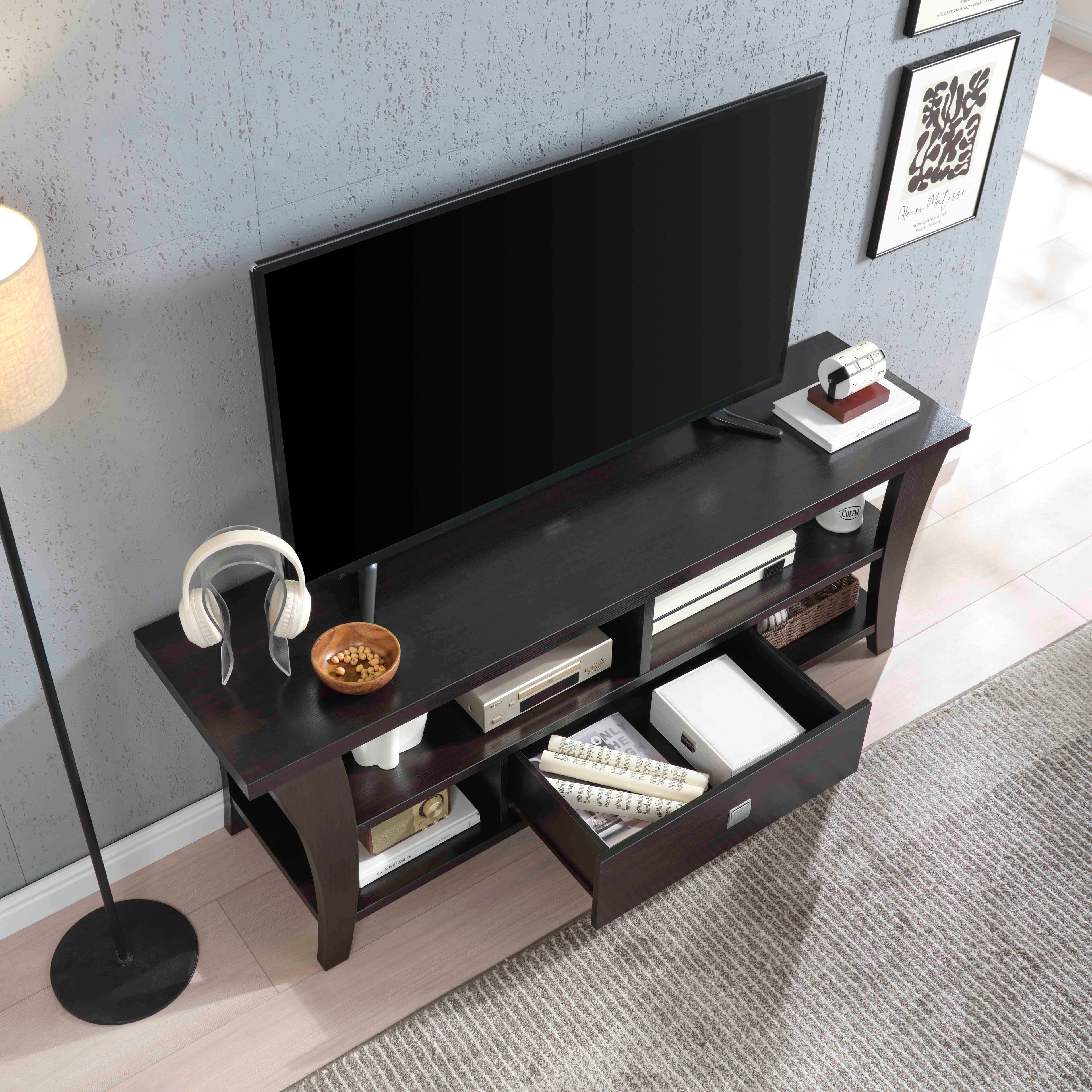 Alt View 1. Spaco - Spaco Modern TV Stand Cabinet for 55-65 Inch TVs, Media Console with Drawer, Divided Shelf, Metal Glides and Curved Legs - Espresso.