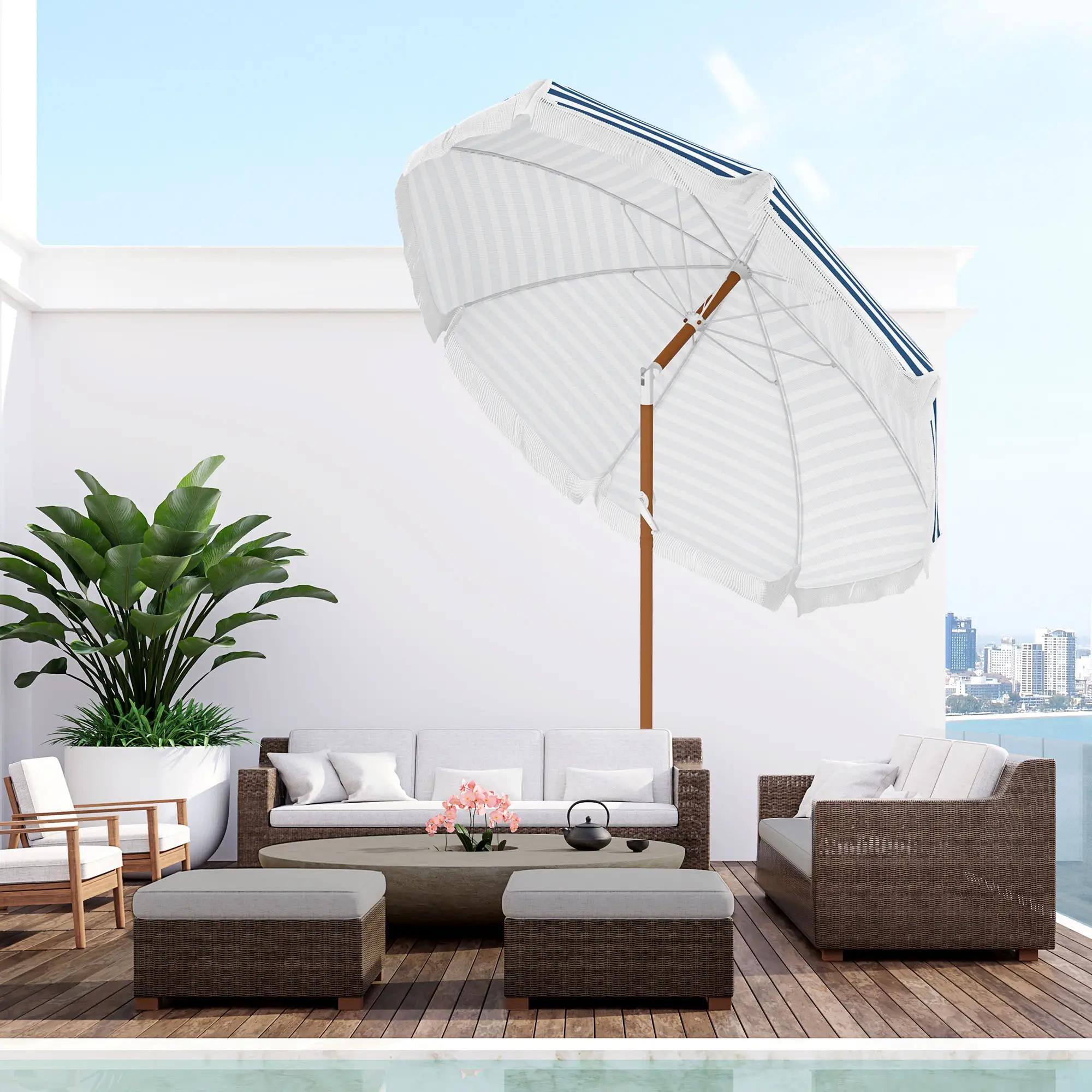 Alt View 6. Spaco - Spaco 7x7 FT Outdoor Umbrella with Tilt, Vent, Fringed Ruffles for Patio - Blue.