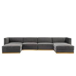 Sanguine 6-Piece Channel Tufted Performance Velvet Modular Sectional Sofa by Modway - Gray
