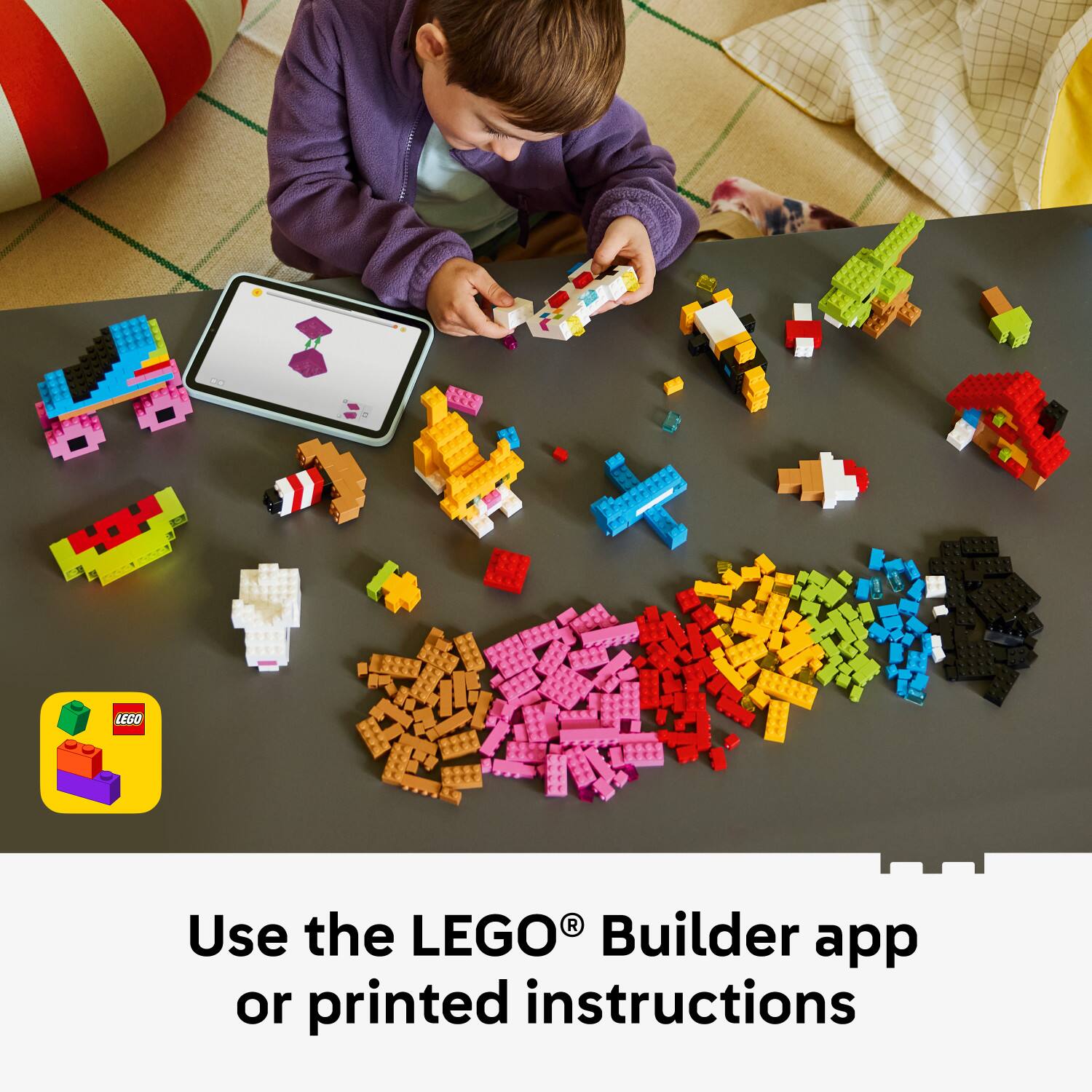 Use the LEGO® Builder app or printed instructions