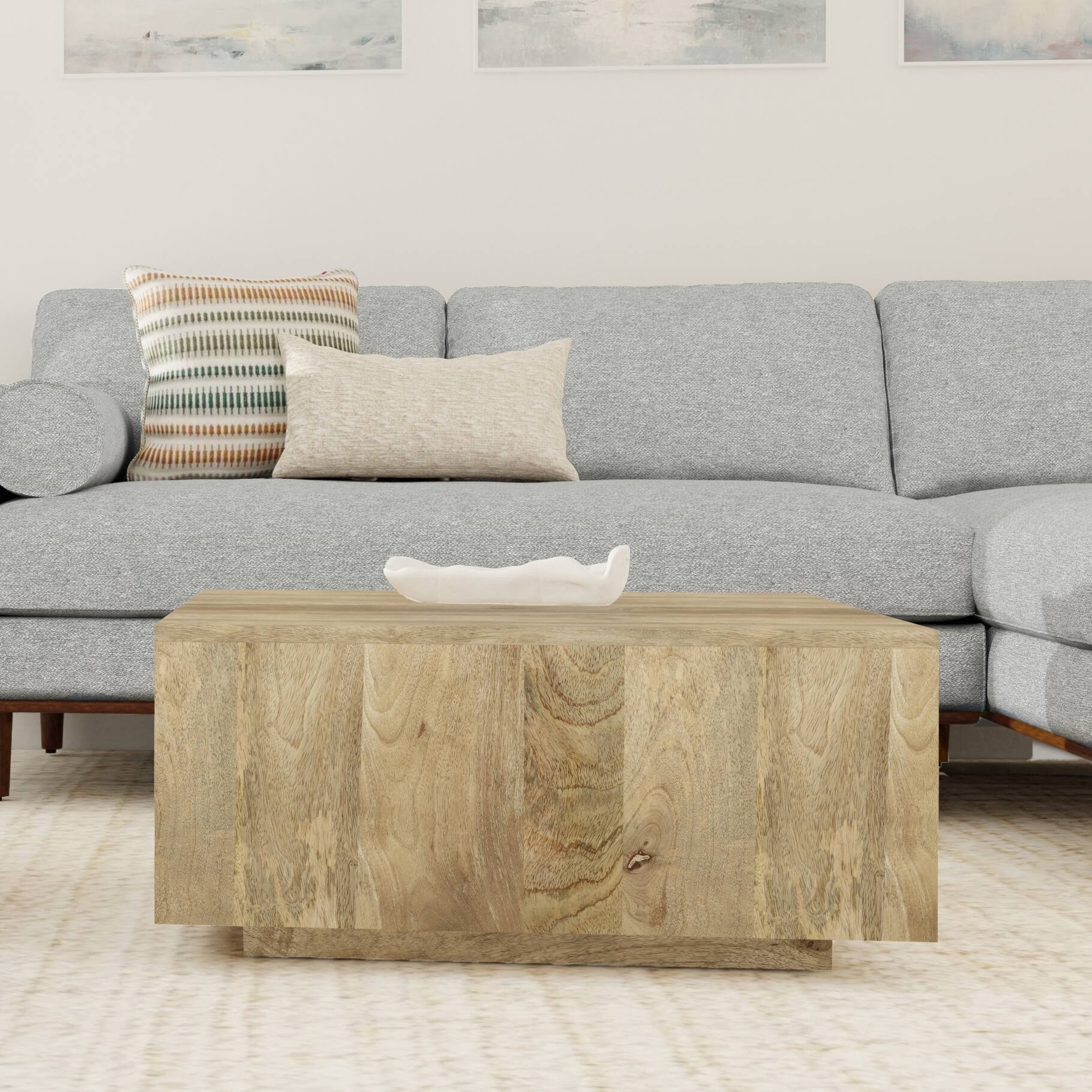 Angle. Simpli Home - Lockhart SOLID MANGO WOOD 30 inch Wide Square Modern Square Coffee Table in Natural, Fully Assembled - Natural.