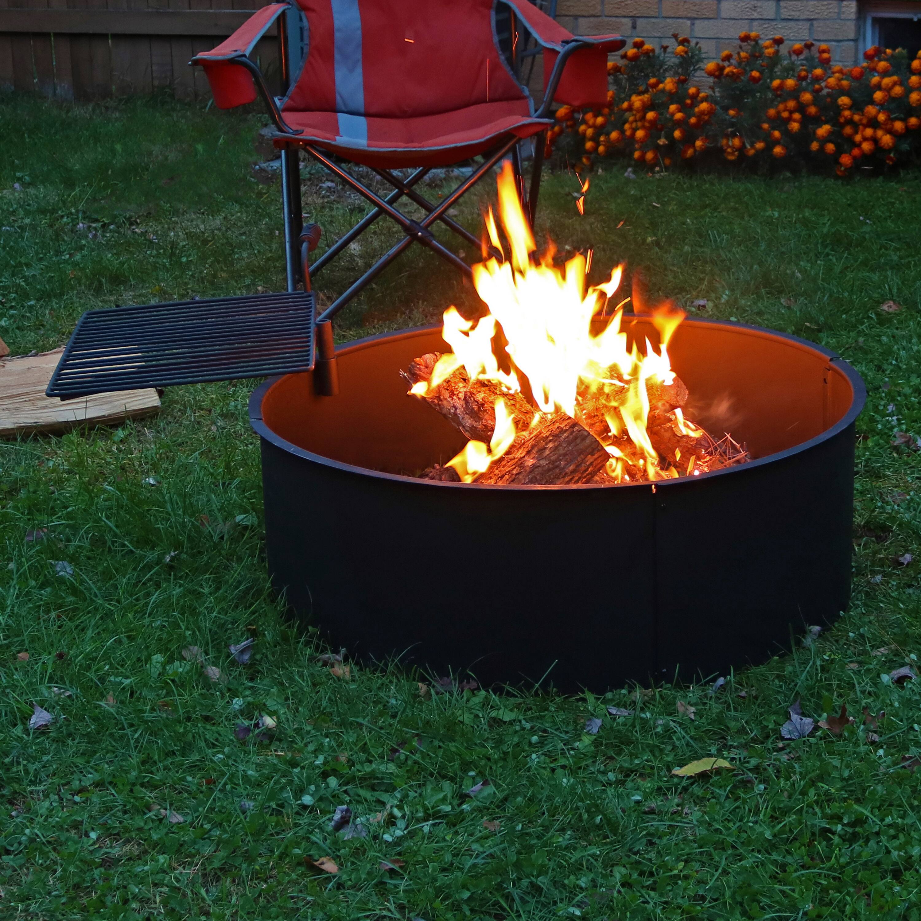 Alt View 8. Sunnydaze - 34 in Steel Fire Pit Ring with Swivel Cooking Grate/Poker - Black.