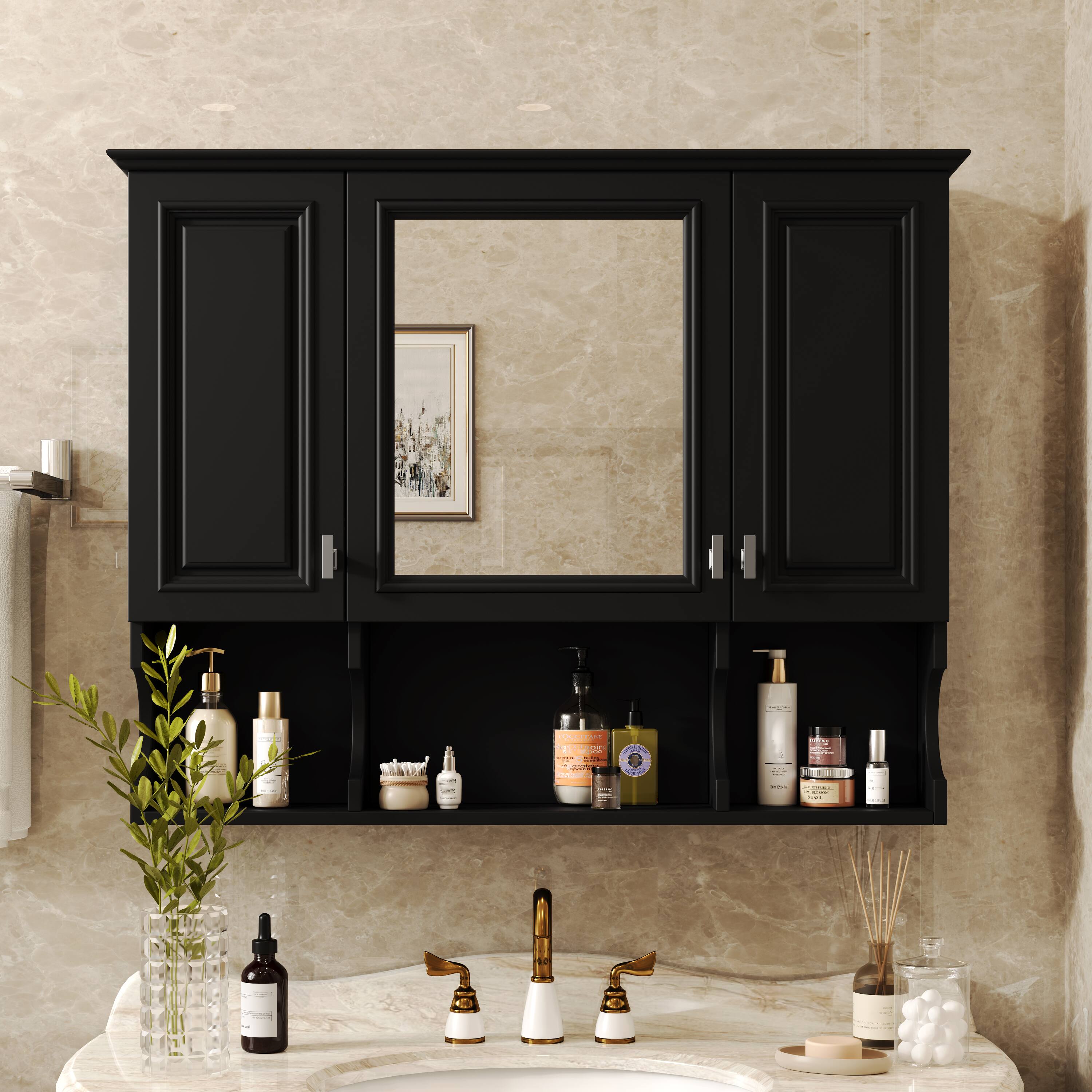 Alt View 2. APRILSOUL - 35'' x 28'' Wall Mounted Bathroom Medicine Cabinet Modern Bathroom Wall Cabinet with Mirror - Black.