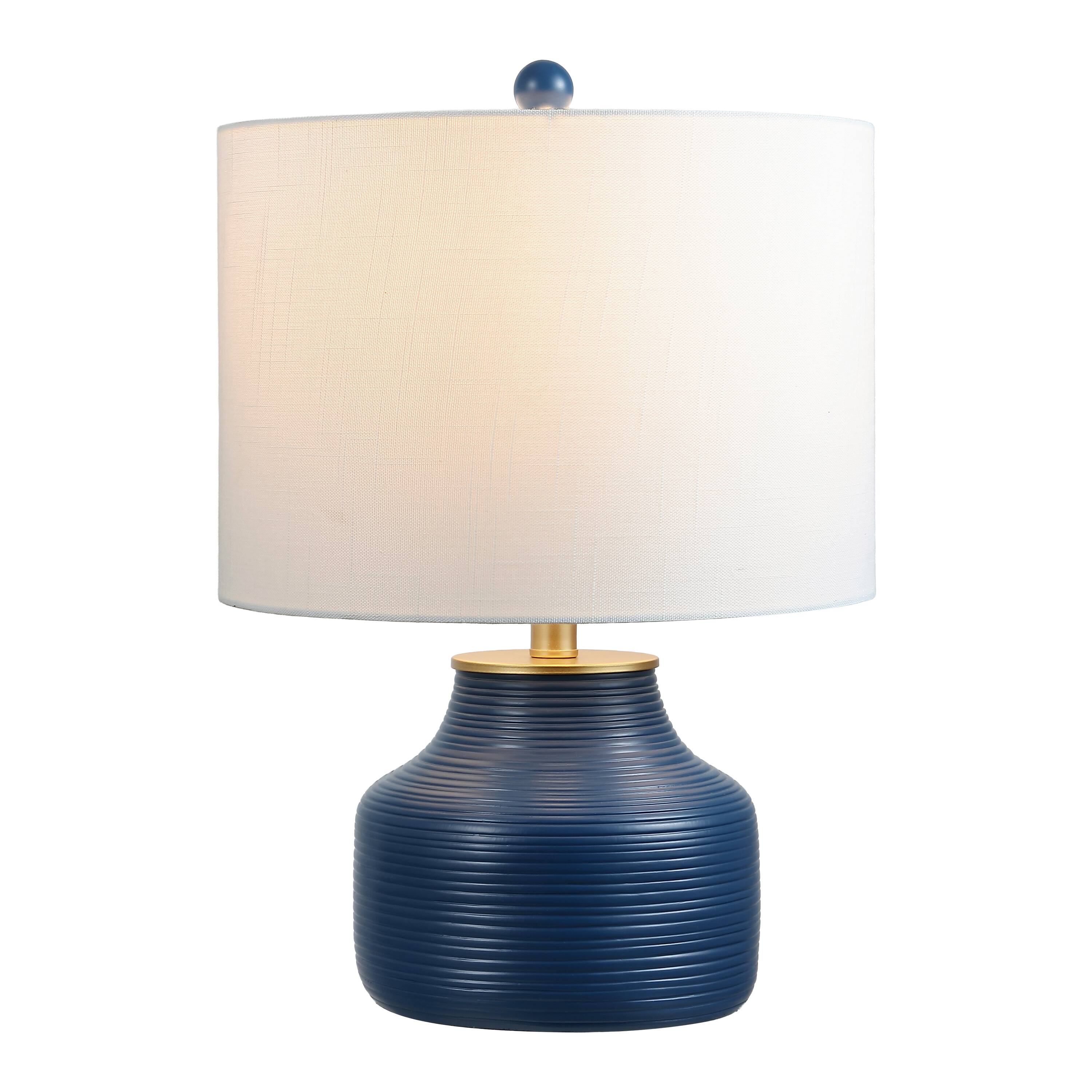 Front. Jonathan Y - Malone 20 in. Modern Transitional Ribbed Tapered Ginger Jar Resin/Metal LED Table Lamp, Navy - Navy.