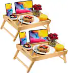 Front. Home It - Bamboo Bed Tray with Folding Legs, Device Holder and Handles – Breakfast Tray for Eating, Laptop Desk for Bed or Couch - BEIGE.