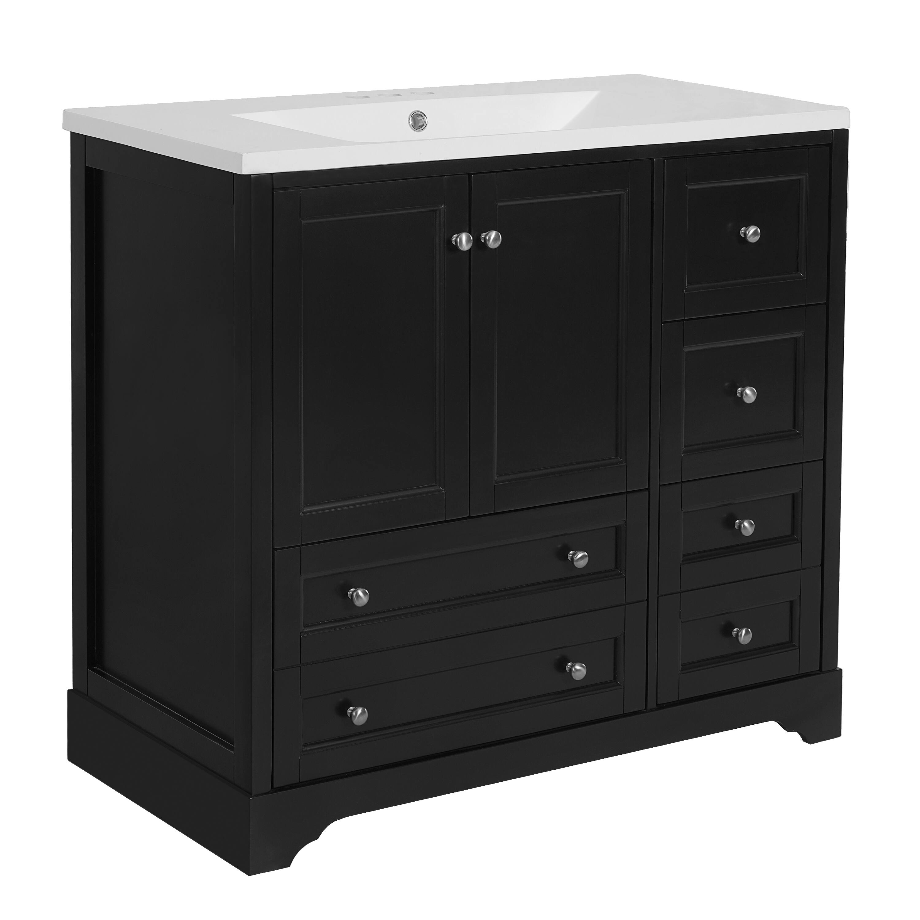 Alt View 9. Tiramisubest - 36inch Bathroom Vanity with Sink,Solid Wood Freestanding Bathroom Vanities with 4 Storage Drawers and Shelf - Black.