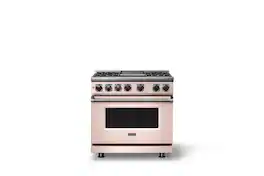 Viking - 36 in. Wide 4 Burner Dual Fuel Sealed Burner Range with Griddle-LP - Blush