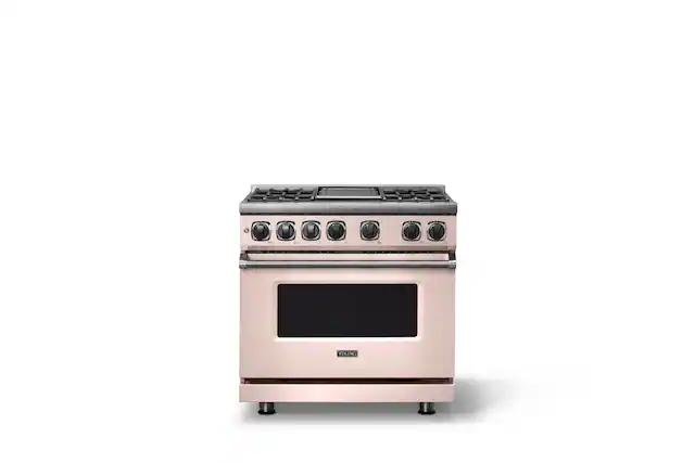 Front. Viking - 36 in. Wide 4 Burner Dual Fuel Sealed Buner Frestanding Range with Griddle-LP - Blush.