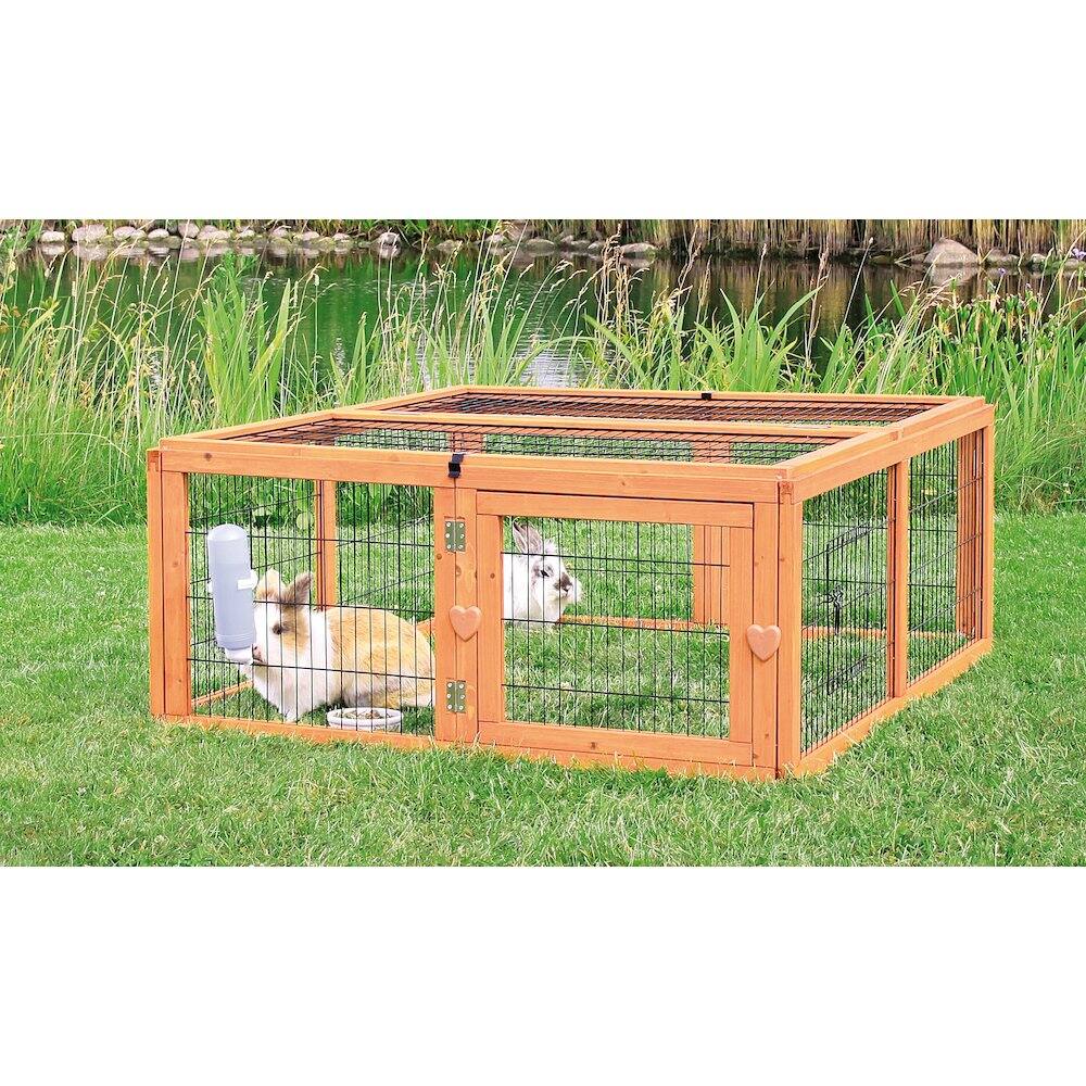 Left. TRIXIE - Weatherproof Outdoor Animal Cage & Run Extension Roof - Brown.