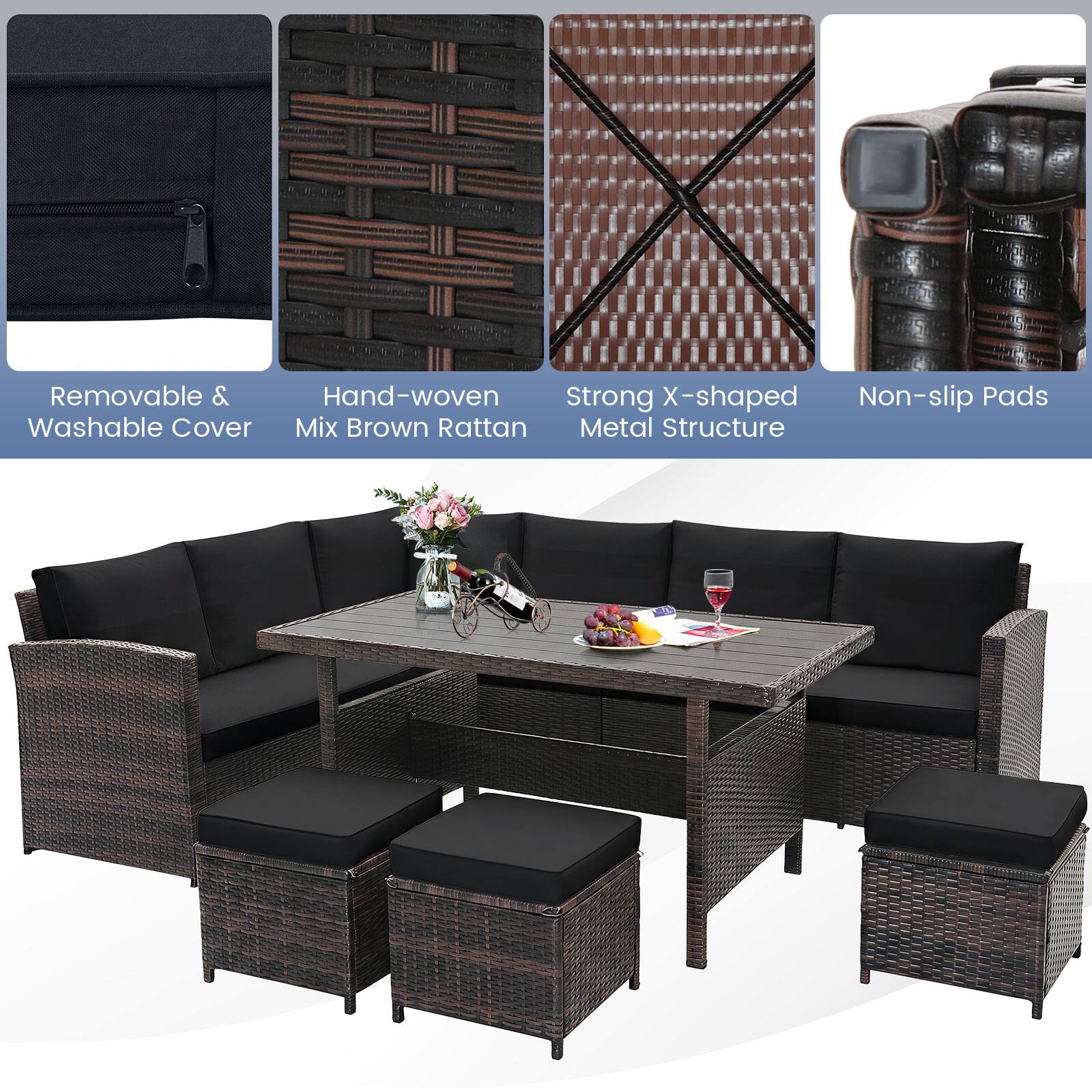 Removable & Washable Cover  
Hand-woven Mix Brown Rattan  
Strong X-shaped Metal Structure  
Non-slip Pads