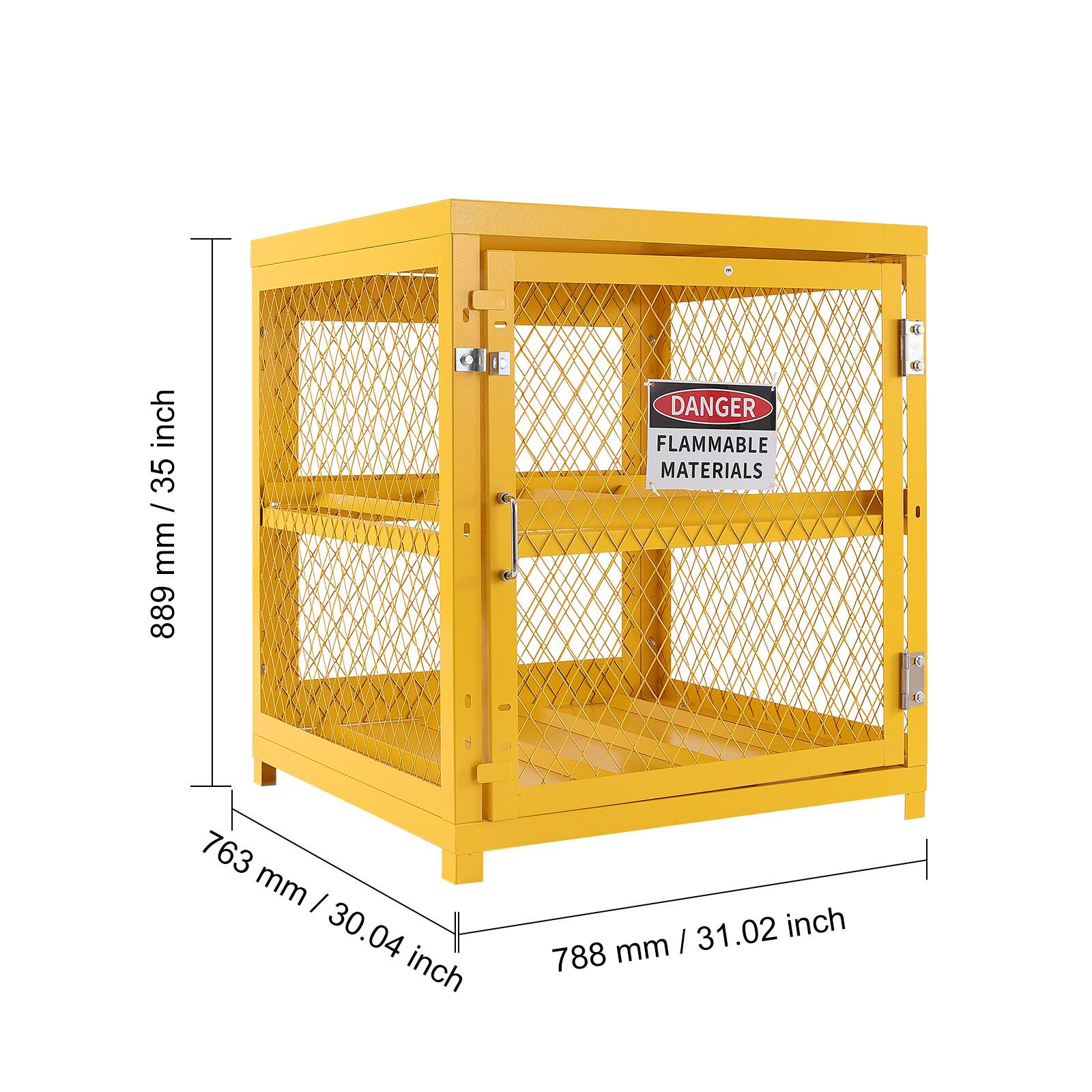 - 889 mm / 35 inch
- 763 mm / 30.04 inch
- 788 mm / 31.02 inch

DANGER  
FLAMMABLE MATERIALS