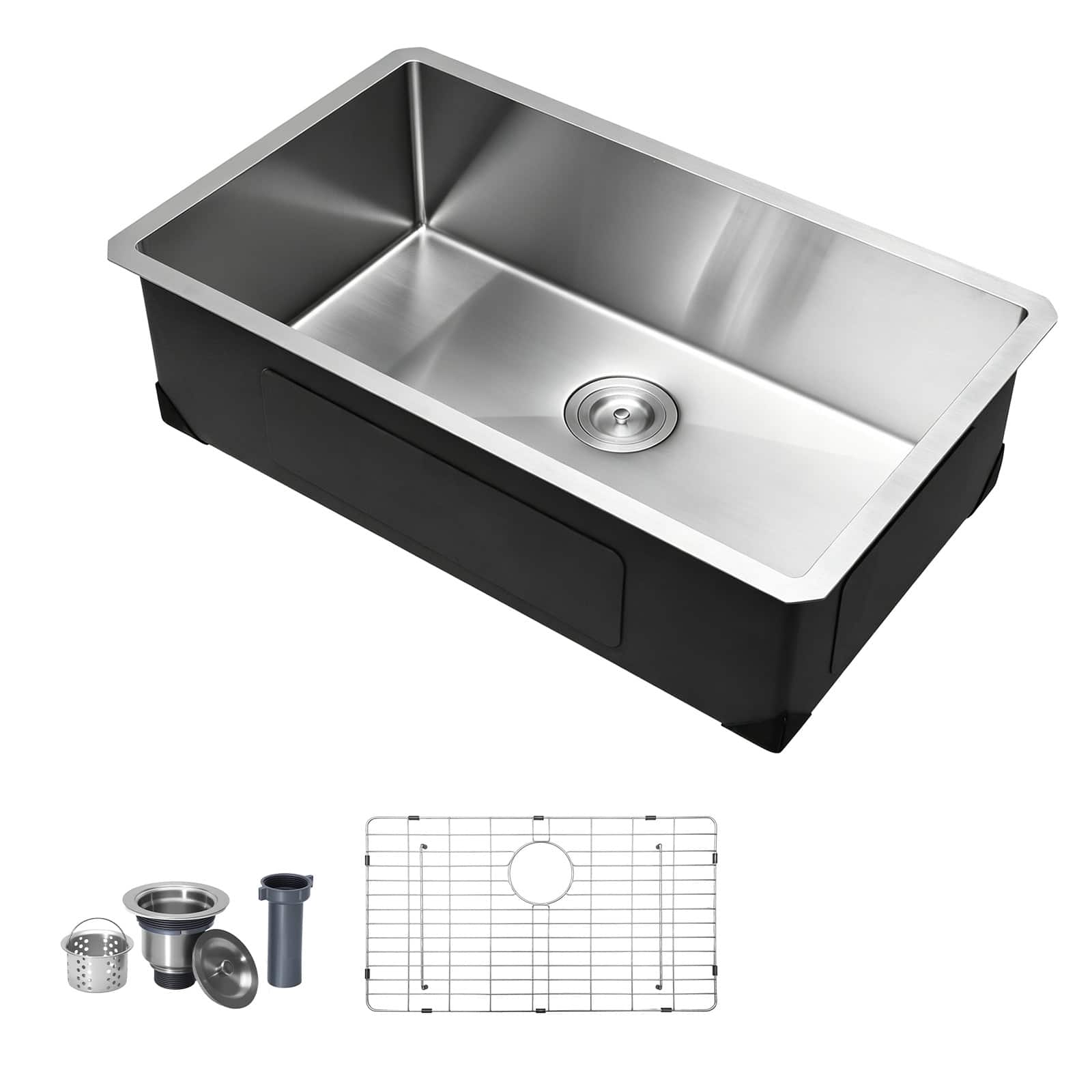 Front. VEVOR - 30-inch Kitchen Undermount Single Bowl Sinks, Stainless Steel Drop-In Farmhouse Basin with Accessories - Silver.