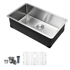 Front. VEVOR - 30-inch Kitchen Undermount Single Bowl Sinks, Stainless Steel Drop-In Farmhouse Basin with Accessories - Silver.
